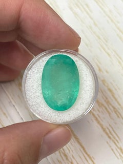 15.65 Carat 21x14 Earthy Green Colombian Emerald - Oval Cut May Birthstone Gem