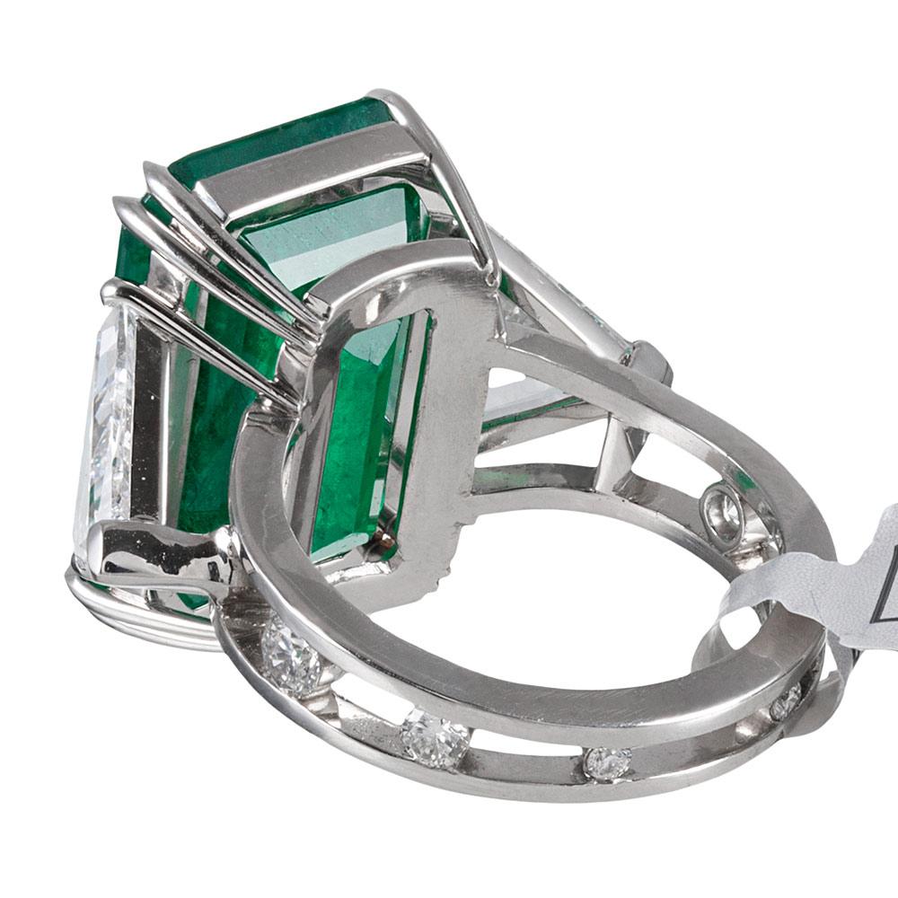 Emerald Cut 15.65 Carat Emerald and Diamond Ring