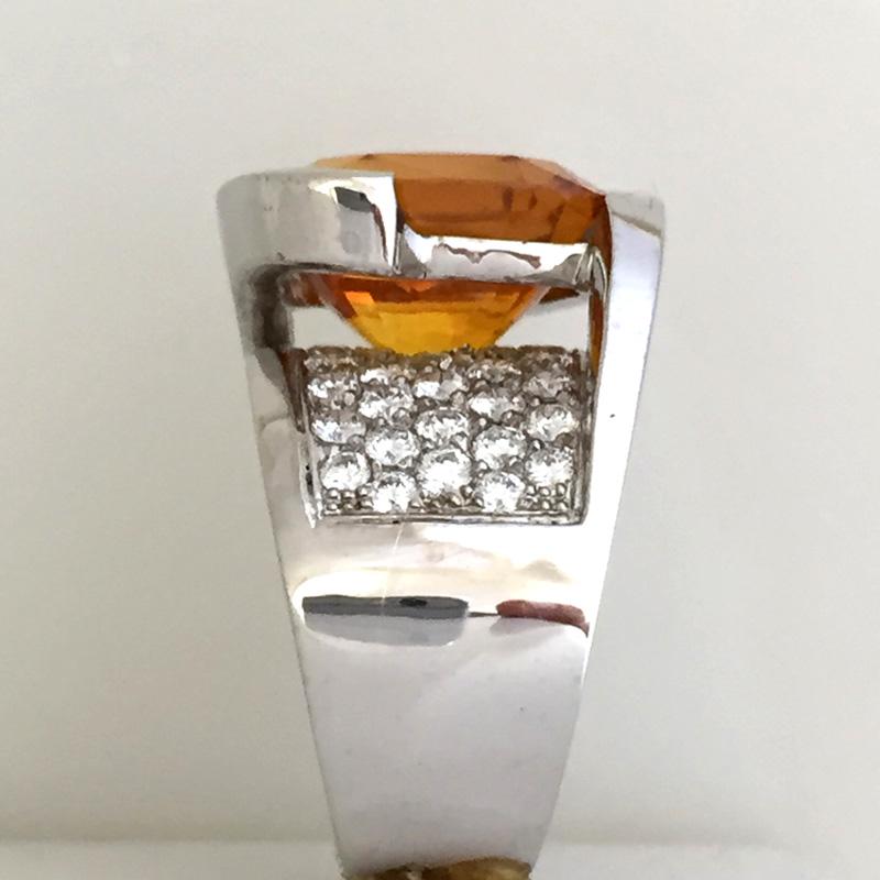 15.65 Carat Huge Cushion Natural Honey Orange Sapphire and Diamond Ring In Excellent Condition For Sale In West Hollywood, CA