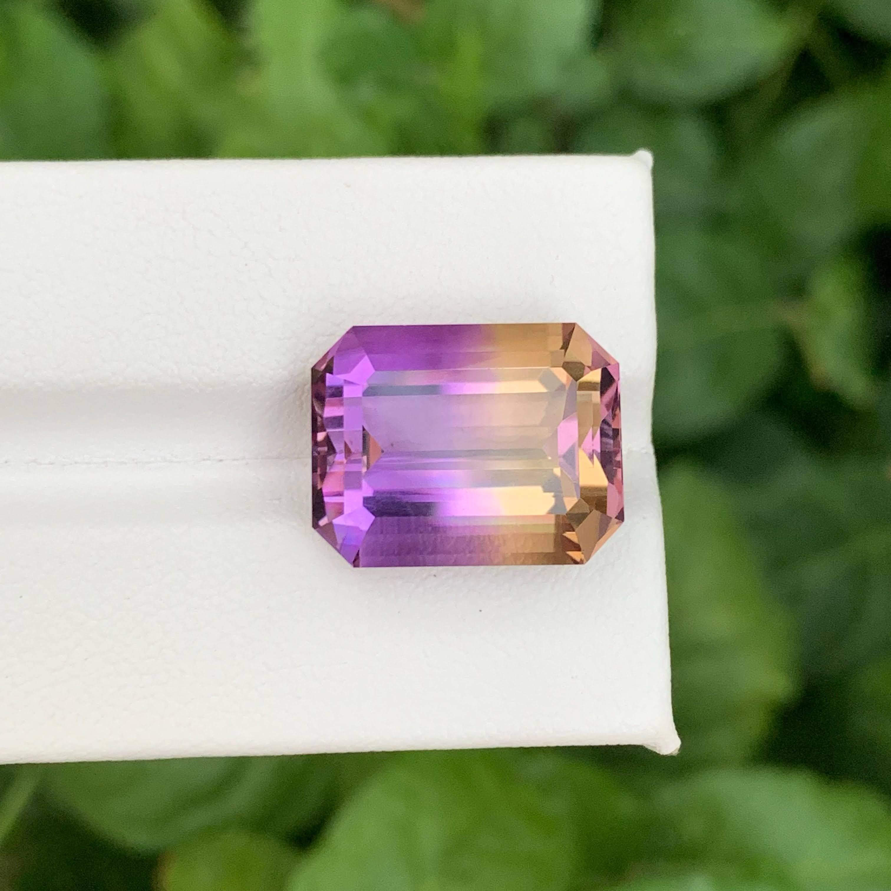 Modern 15.65 Carat Natural Loose Bi Color Ametrine Stone Emerald Cut Bolivian Gemstone For Sale