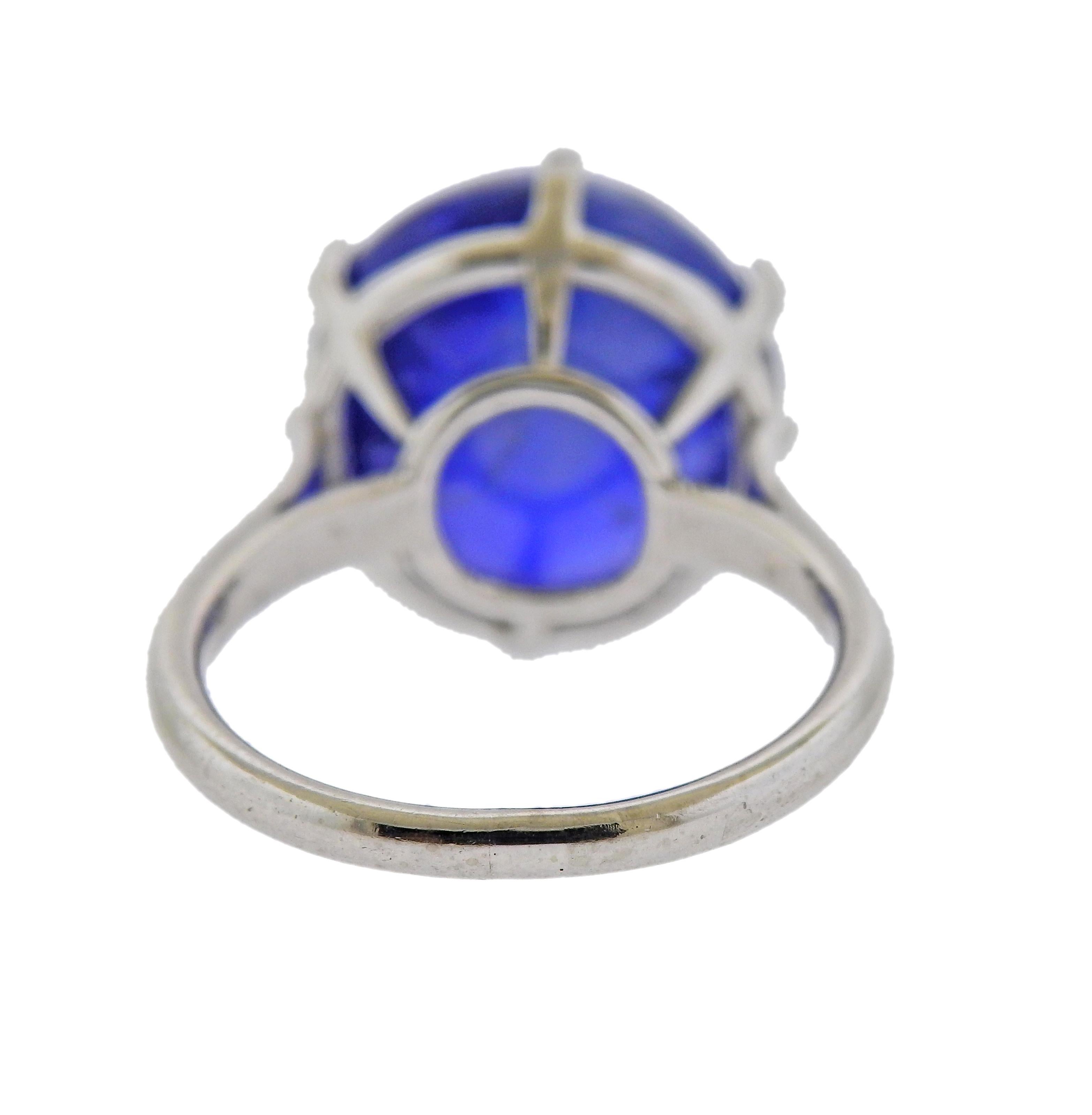 15.65 Carat No Heat Burma Sapphire Cabochon Gold Ring In Excellent Condition For Sale In New York, NY