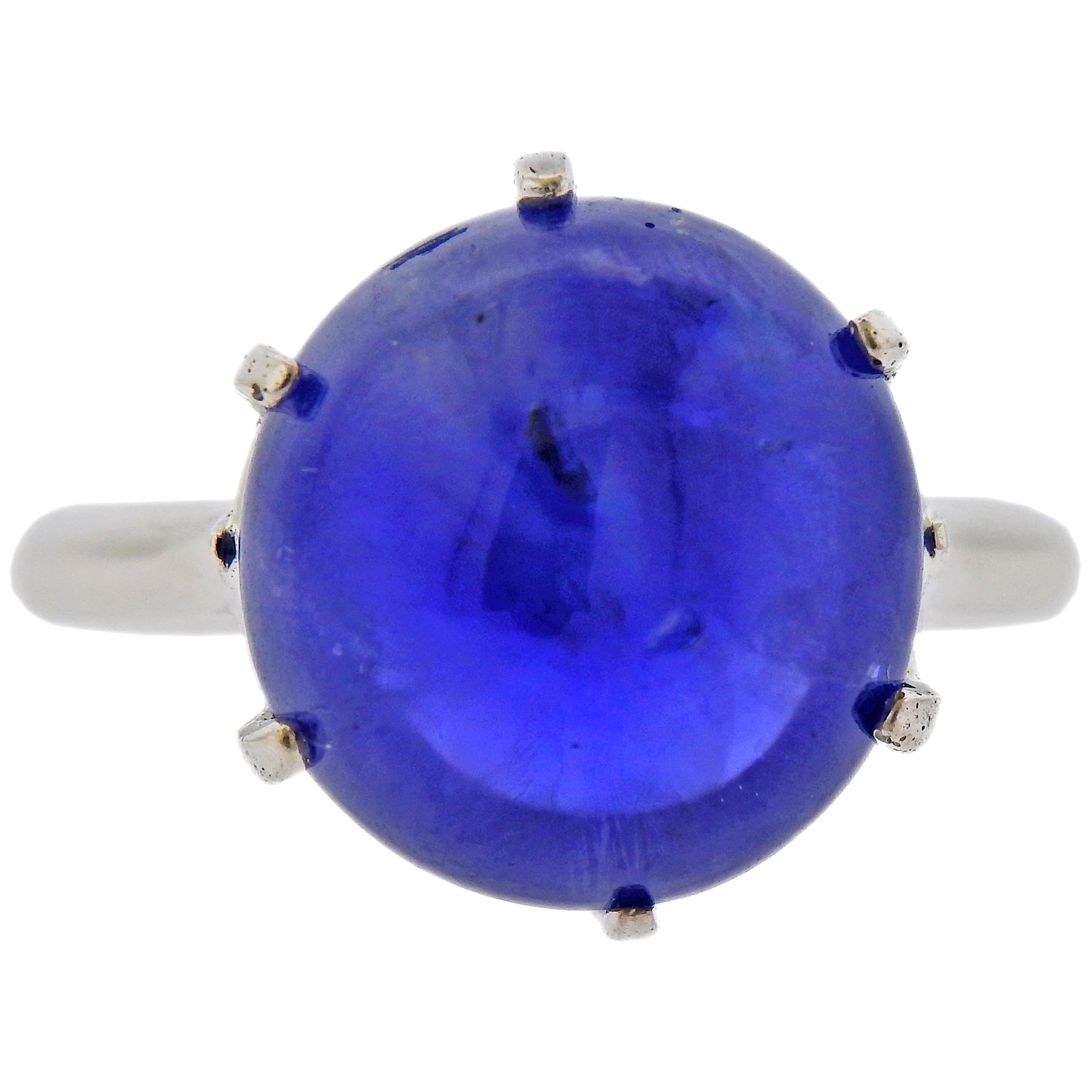 15.65 Carat No Heat Burma Sapphire Cabochon Gold Ring For Sale