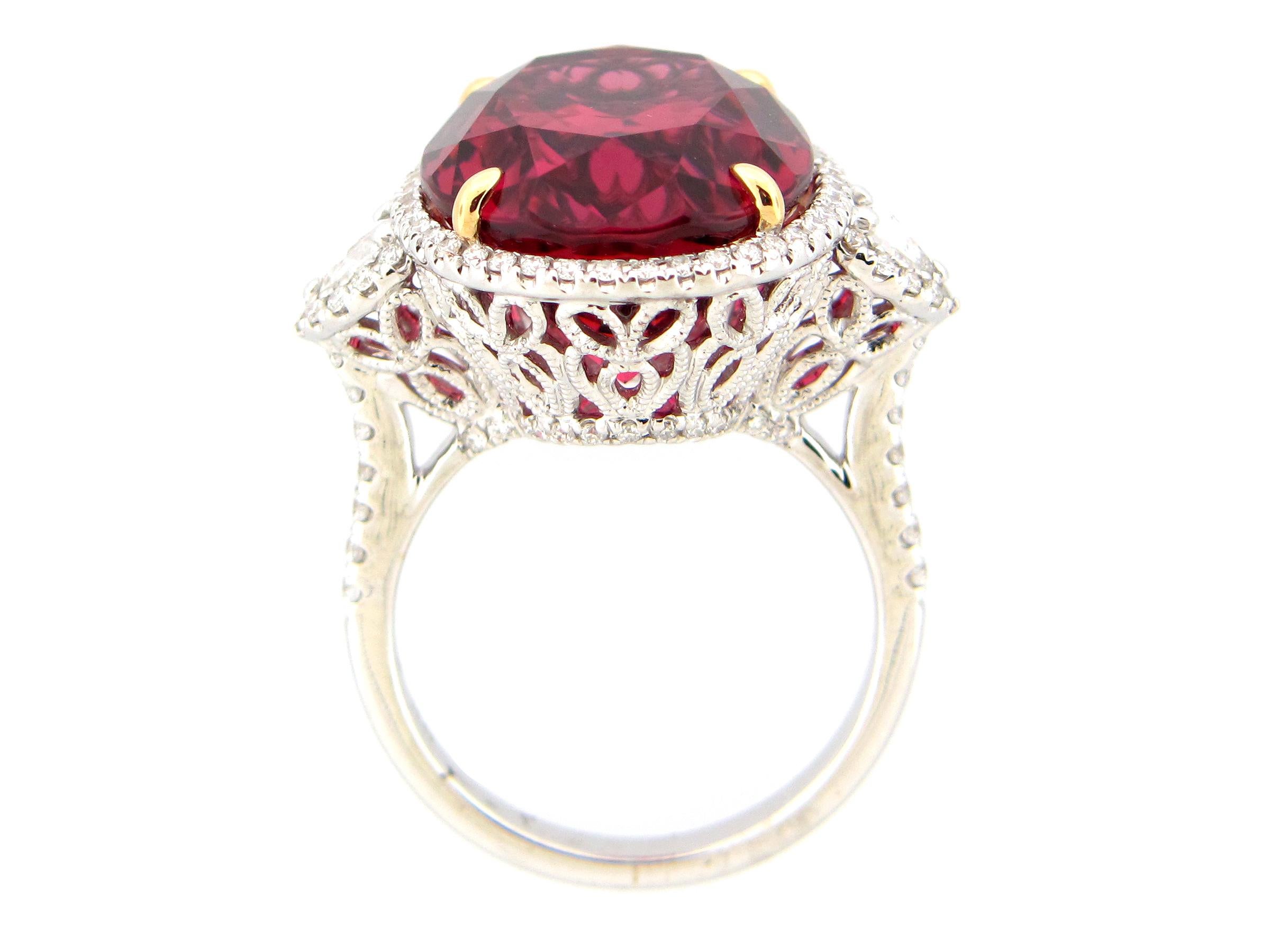 15.65 Carat Oval Rubellite Tourmaline and Diamond Cocktail Ring For Sale 5