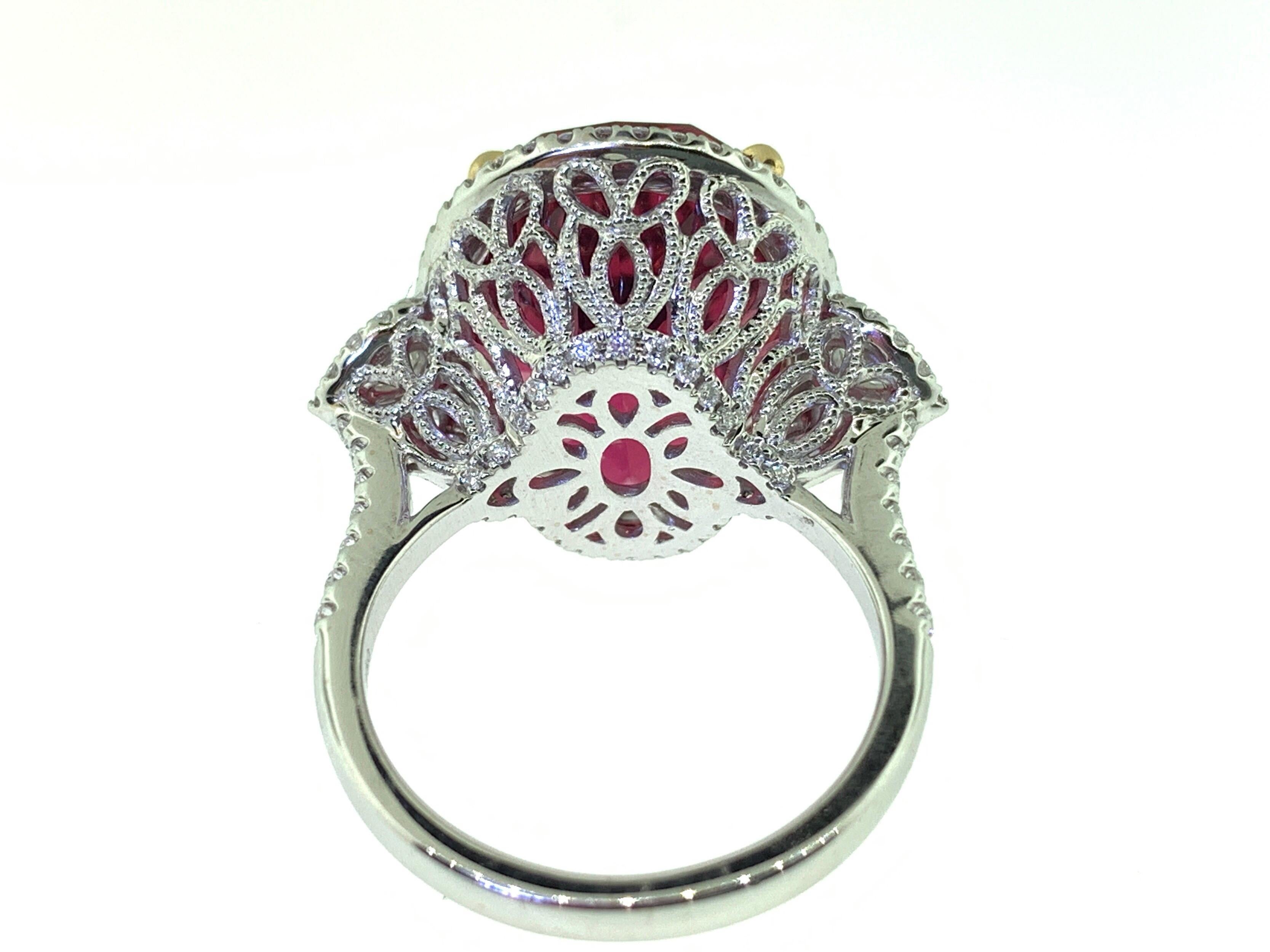 15.65 Carat Oval Rubellite Tourmaline and Diamond Cocktail Ring For Sale 6