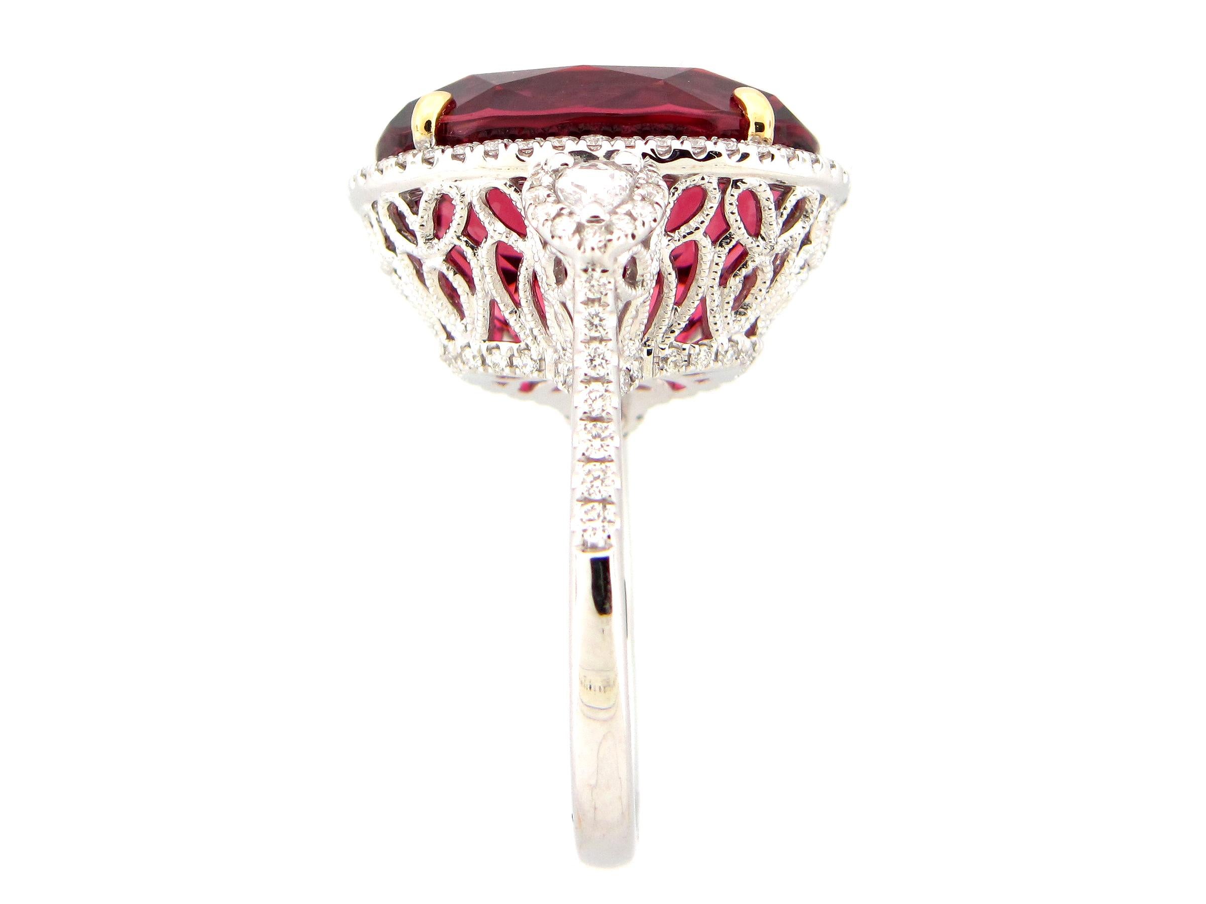 15.65 Carat Oval Rubellite Tourmaline and Diamond Cocktail Ring For Sale 7
