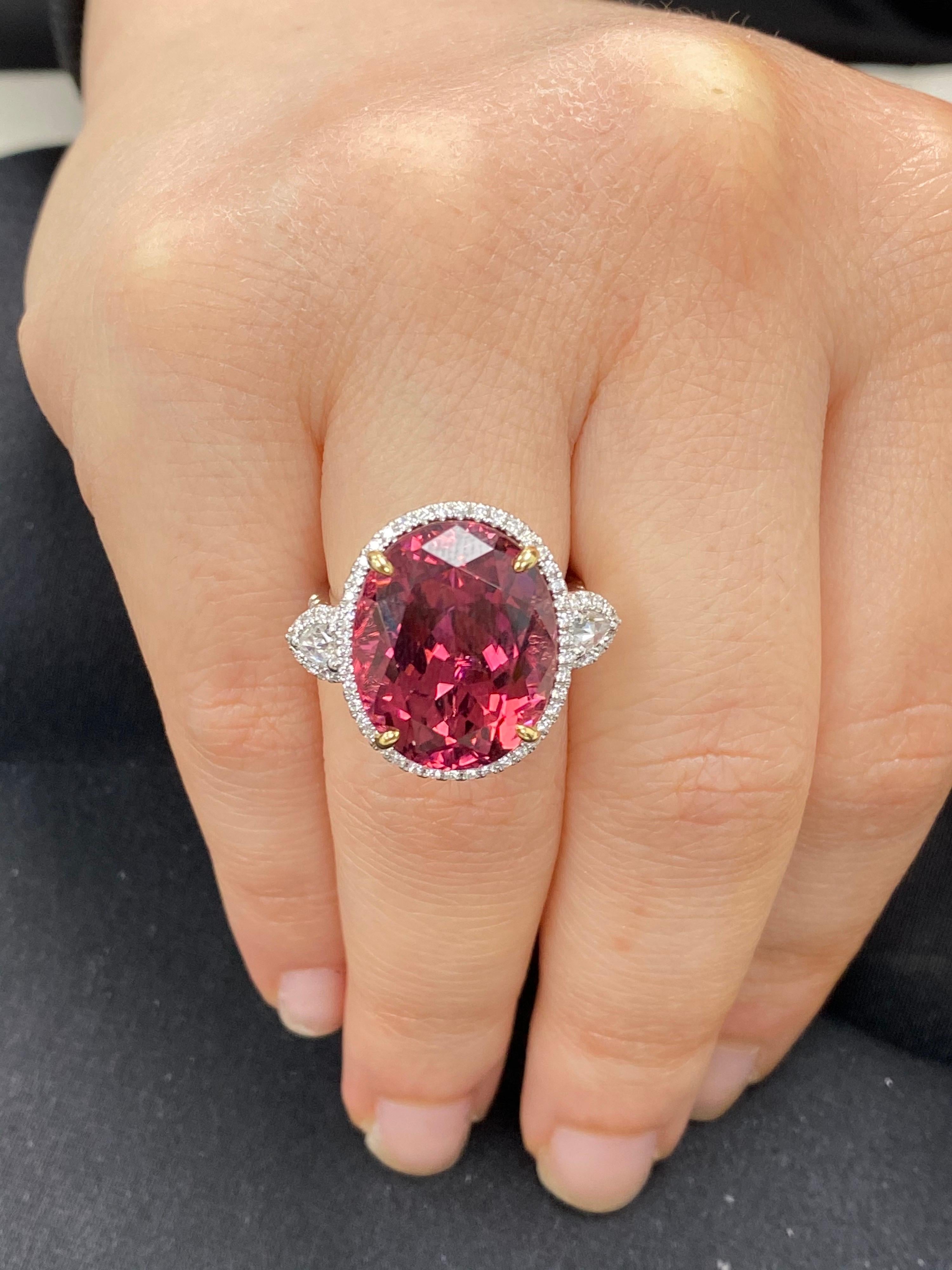 15.65 Carat Oval Rubellite Tourmaline and Diamond Cocktail Ring For Sale 8