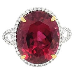 15.65 Carat Oval Rubellite Tourmaline and Diamond Cocktail Ring