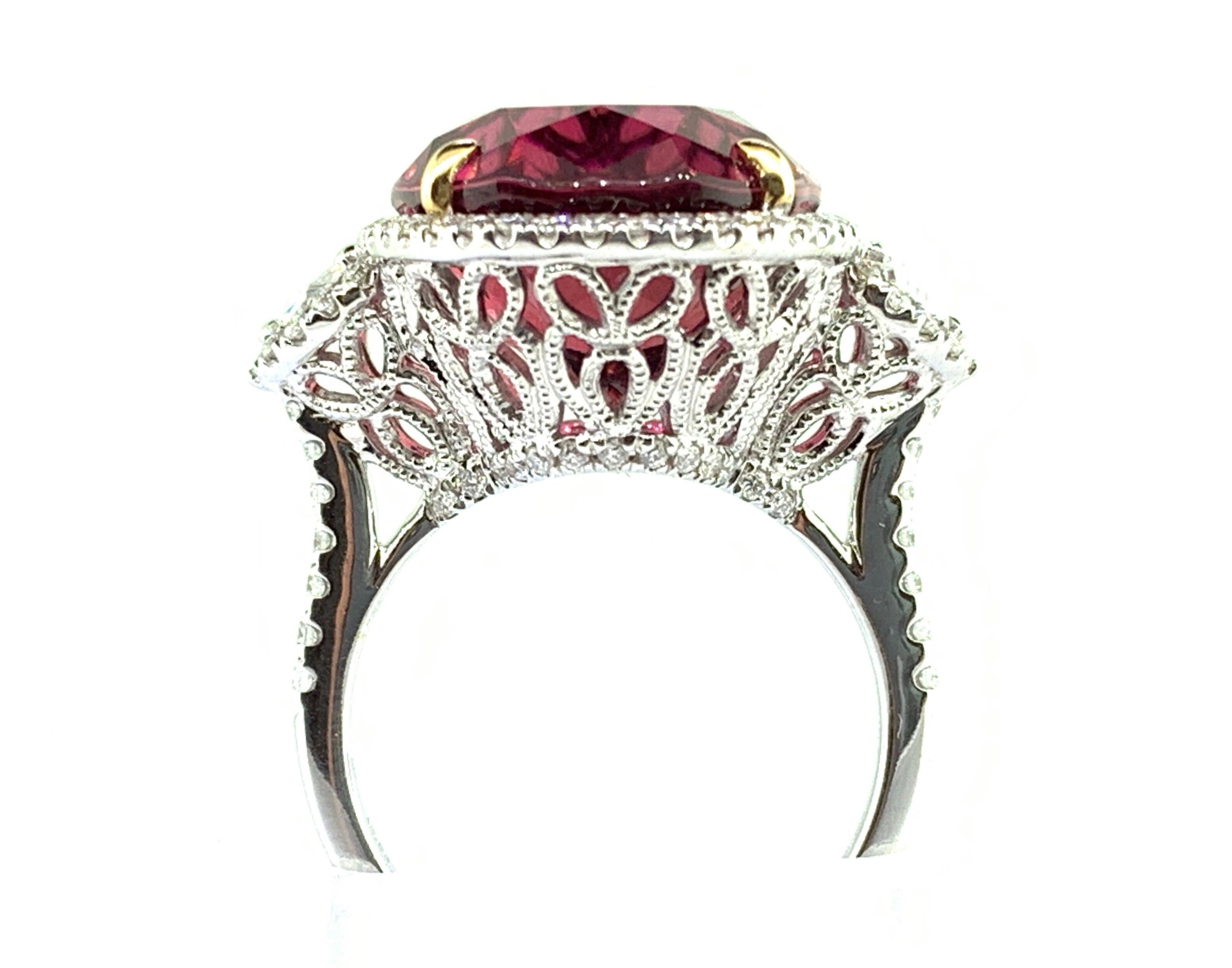 15.65 Carat Oval Rubellite Tourmaline and Diamond Cocktail Ring For Sale 4