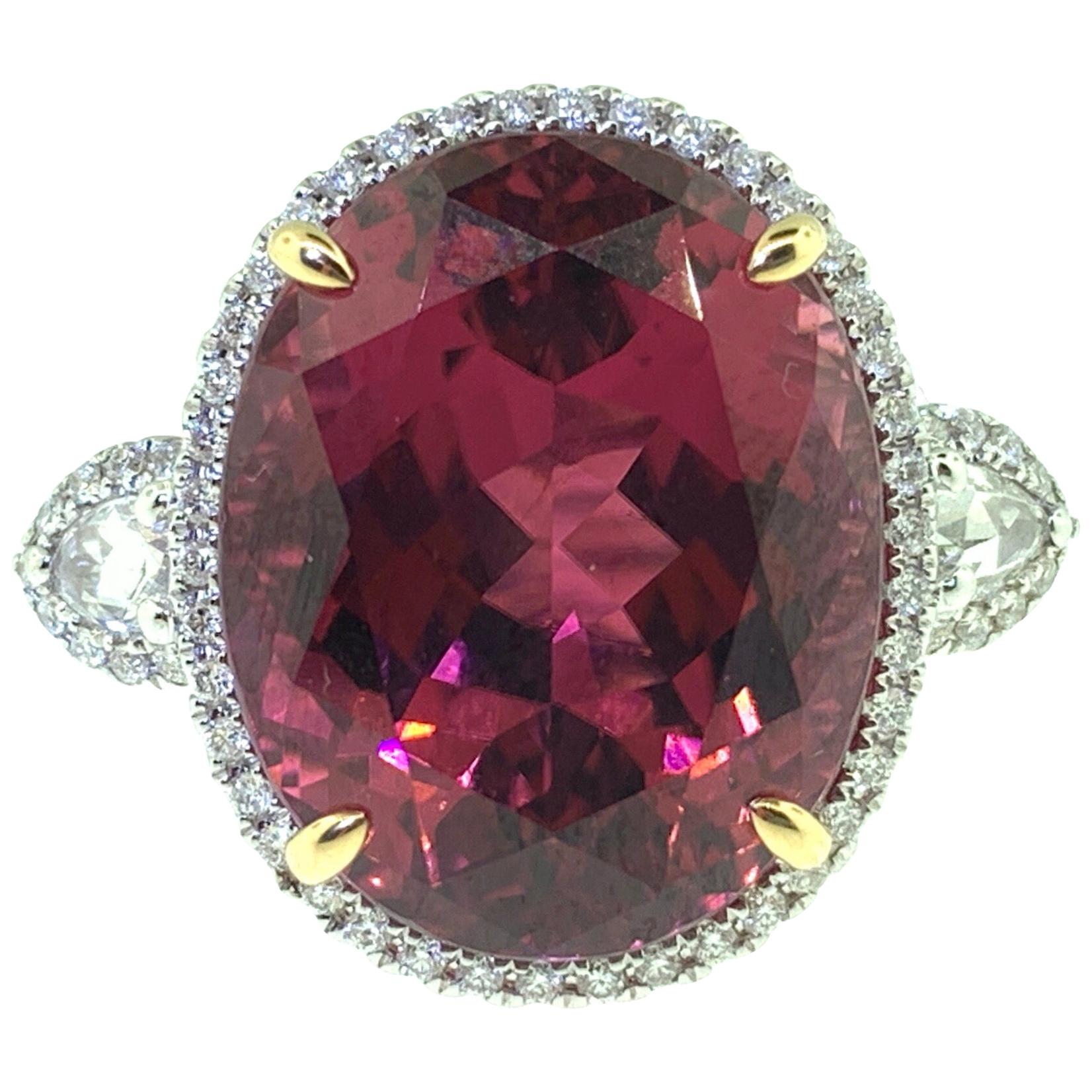 15.65 Carat Oval Rubellite Tourmaline and Diamond Cocktail Ring