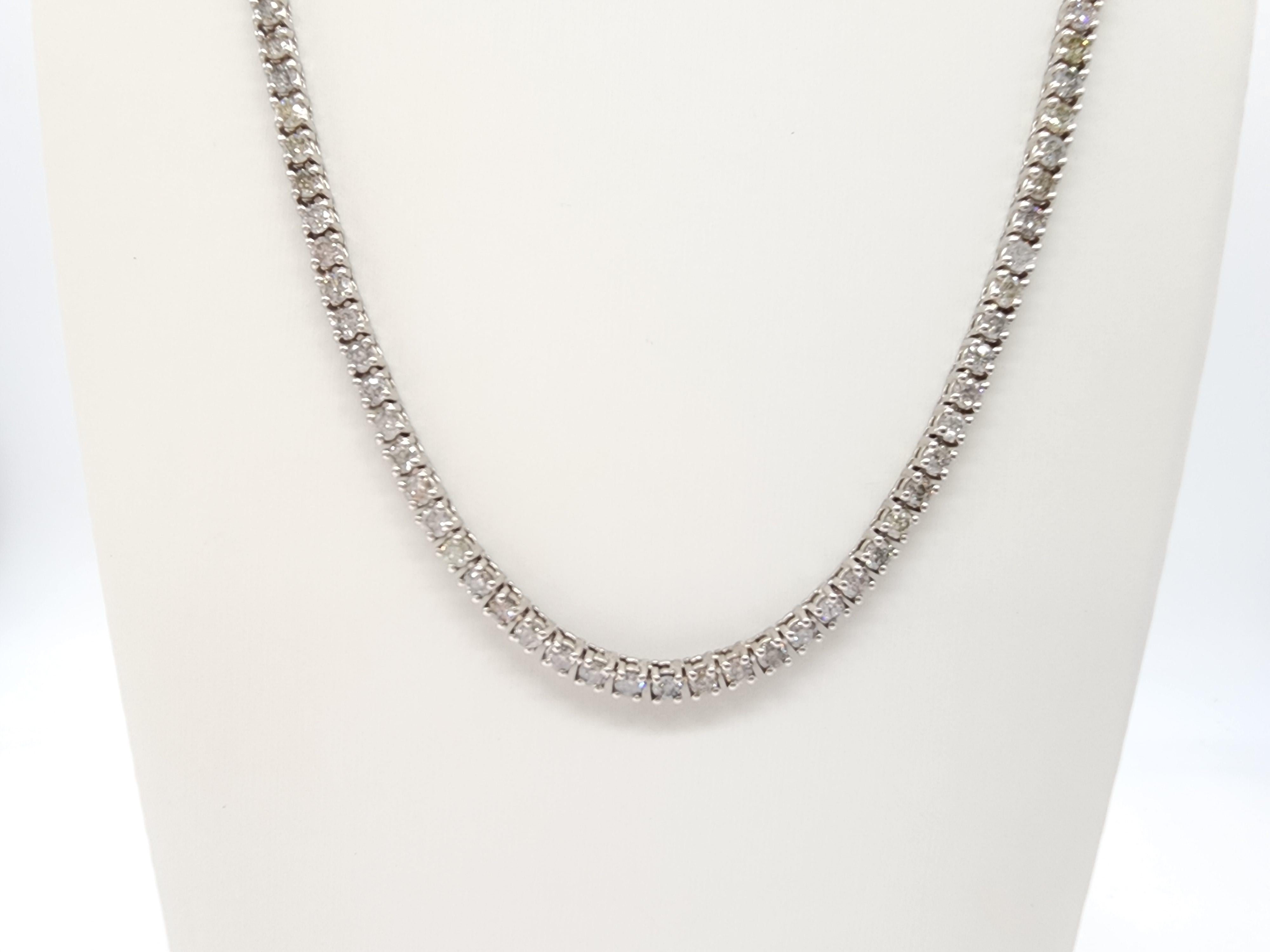 Round Cut 15.65 Carat Round Natural Diamond Tennis Necklace 14 Karat White Gold 22'' For Sale