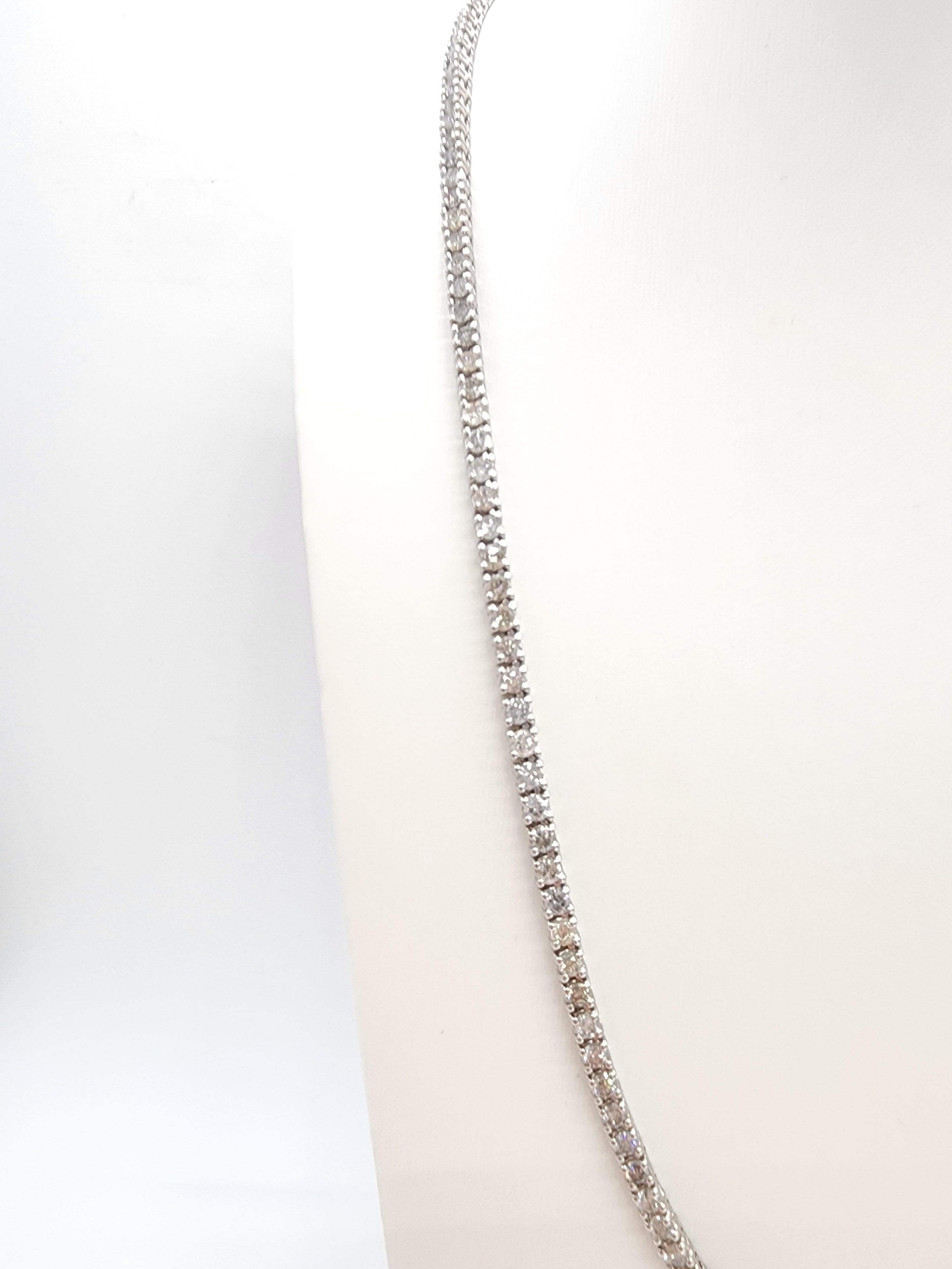 Women's or Men's 15.65 Carat Round Natural Diamond Tennis Necklace 14 Karat White Gold 22'' For Sale