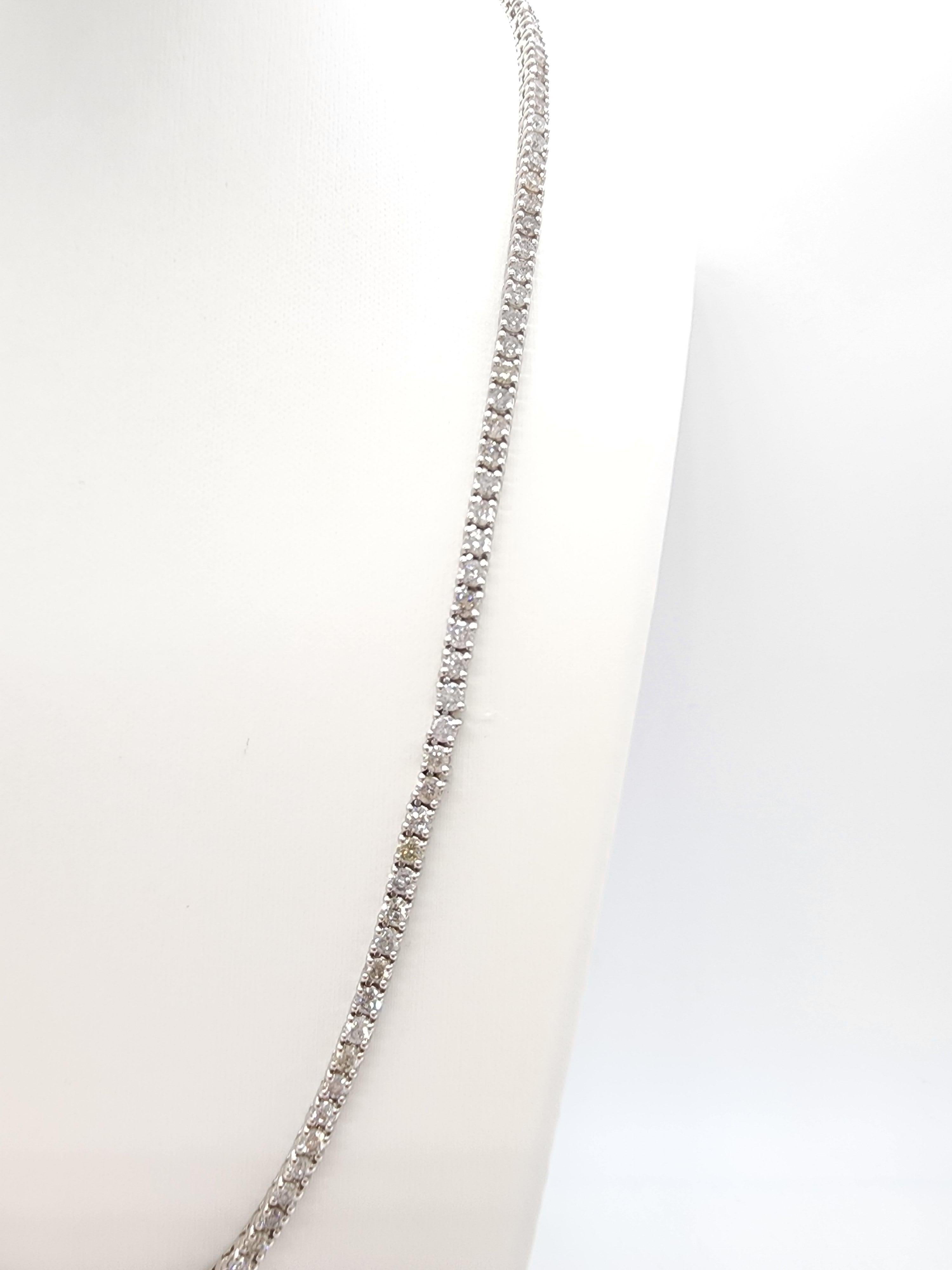 15.65 Carat Round Natural Diamond Tennis Necklace 14 Karat White Gold 22'' For Sale 1