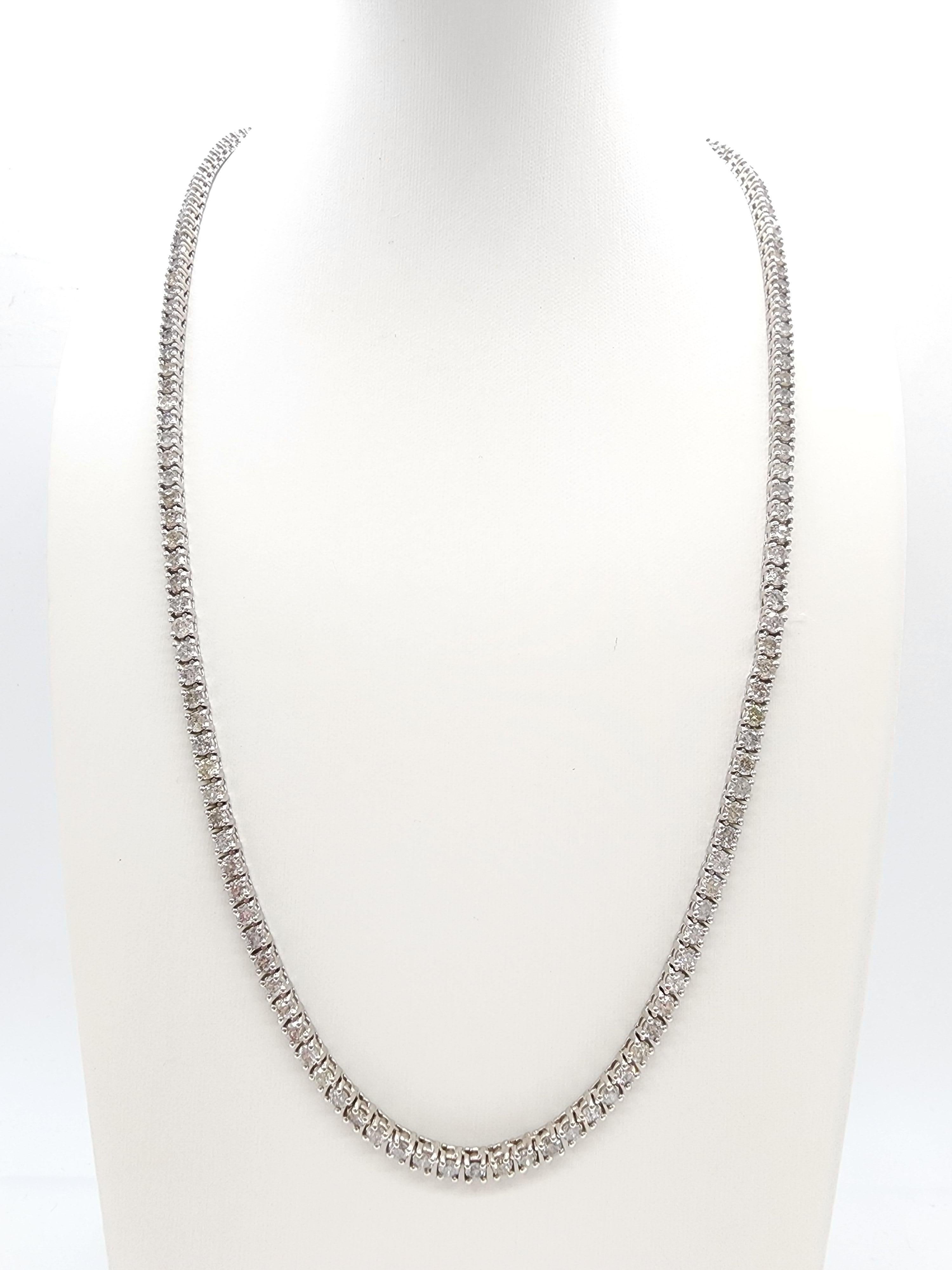 15.65 Carat Round Natural Diamond Tennis Necklace 14 Karat White Gold 22'' For Sale 2