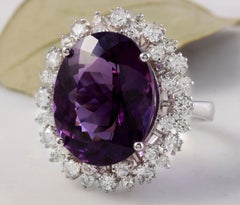 15.65 Carat Natural Amethyst and Diamond 14 Karat Solid White Gold Ring
