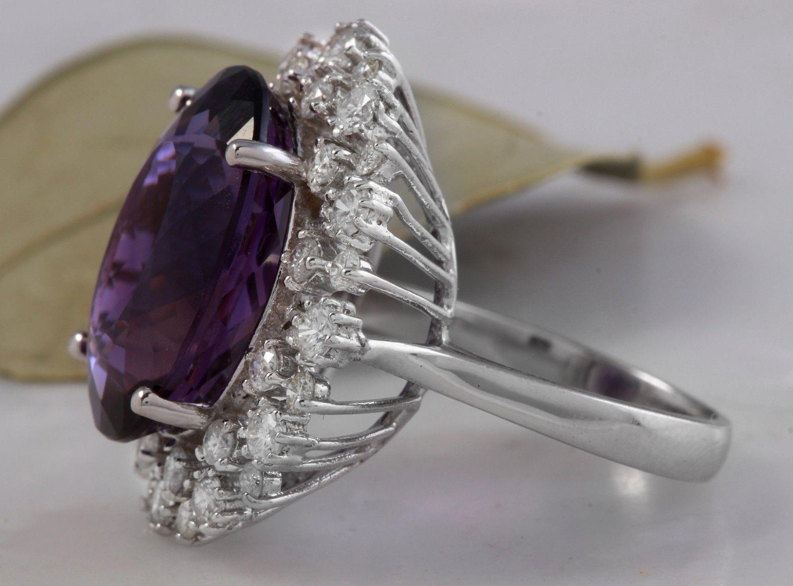 Mixed Cut 15.65 Carat Natural Amethyst and Diamond 14 Karat Solid White Gold Ring For Sale