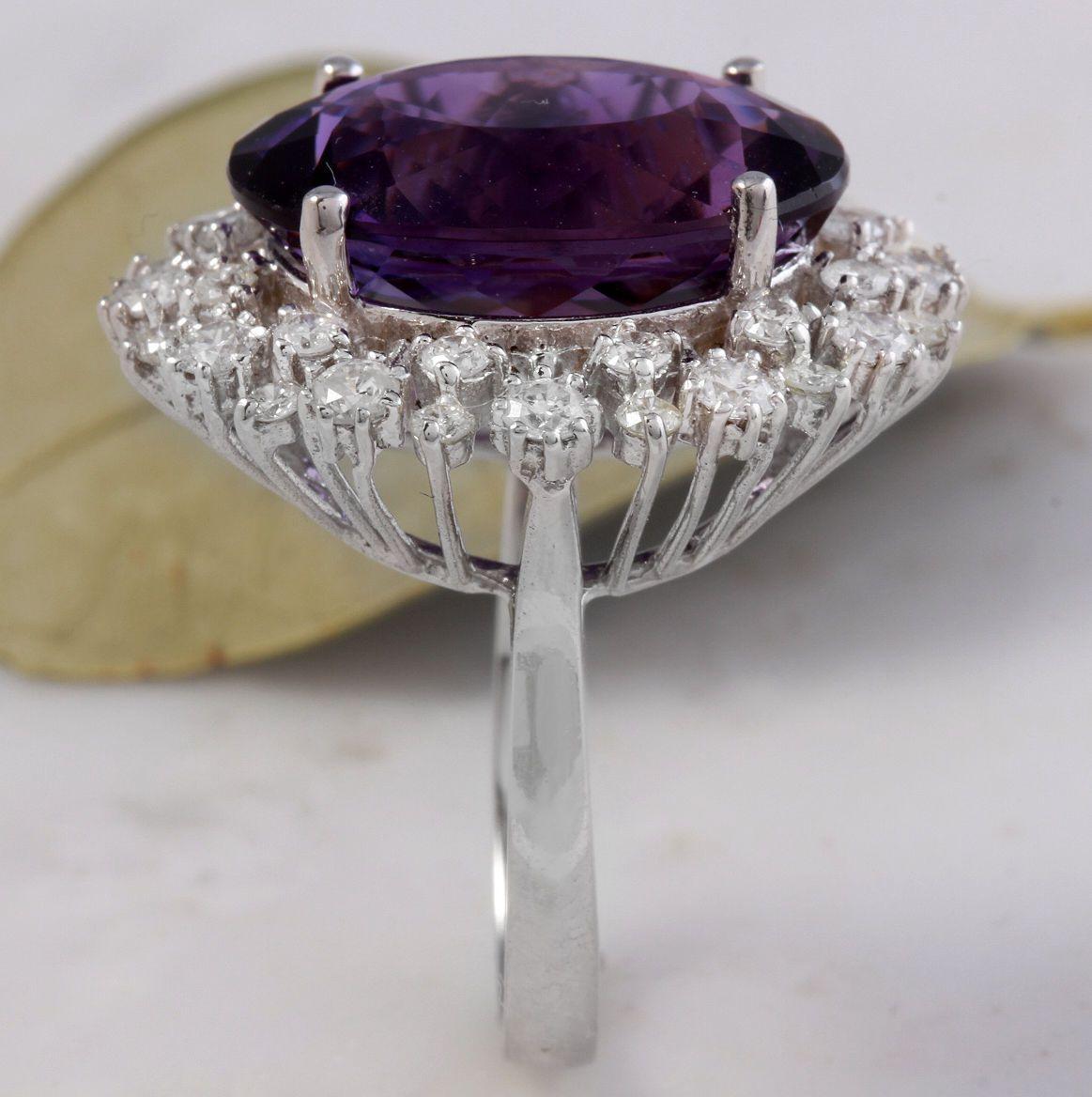 14 Karat massiver Weißgoldring mit 15,65 Karat natürlichem Amethyst und Diamant im Angebot 1