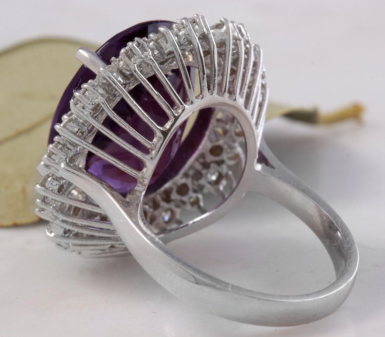 15.65 Carat Natural Amethyst and Diamond 14 Karat Solid White Gold Ring For Sale 2