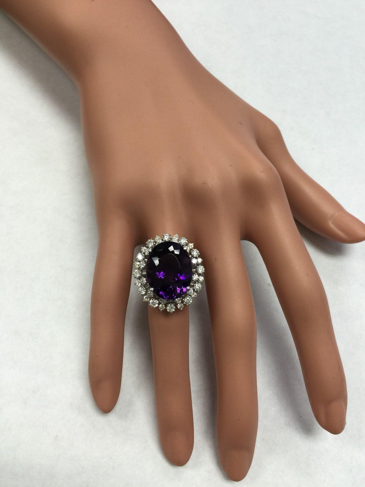 15.65 Carat Natural Amethyst and Diamond 14 Karat Solid White Gold Ring For Sale 3