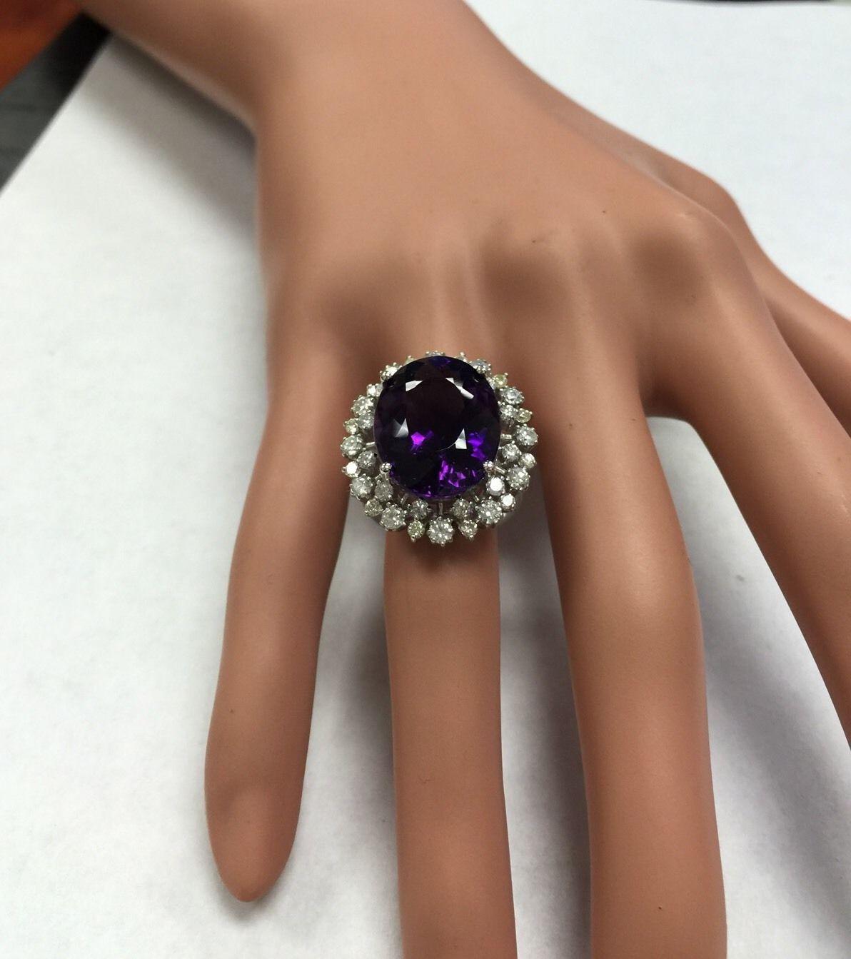15.65 Carat Natural Amethyst and Diamond 14 Karat Solid White Gold Ring For Sale 4