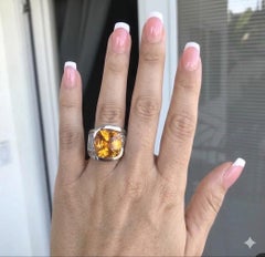 15.65ct Huge Cushion Natural Honey Orange Ceylon Sapphire & Diamond Ring AGTA