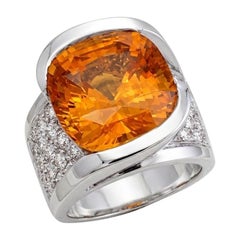 15.65ct Huge Cushion Natural Honey Orange Ceylon Sapphire & Diamond Ring AGTA
