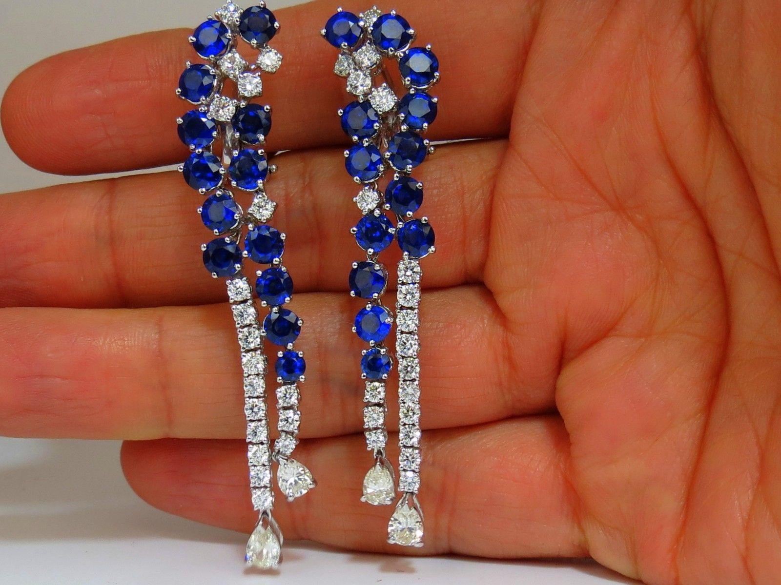 15.65CT Natural Sapphire Diamonds Earrings 18K Chandelier Cluster Dangle 6