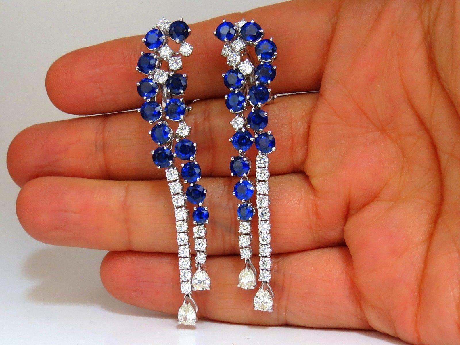 Among the royalty.

Beautiful sapphire diamonds dangle earrings.

All stones selected from the finest parcels.

12.00ct. Natural  Sapphires

Gorgeous brilliance

Fully Faceted Rare Round cut for maximum brilliance

Clean Clarity and transparent

The