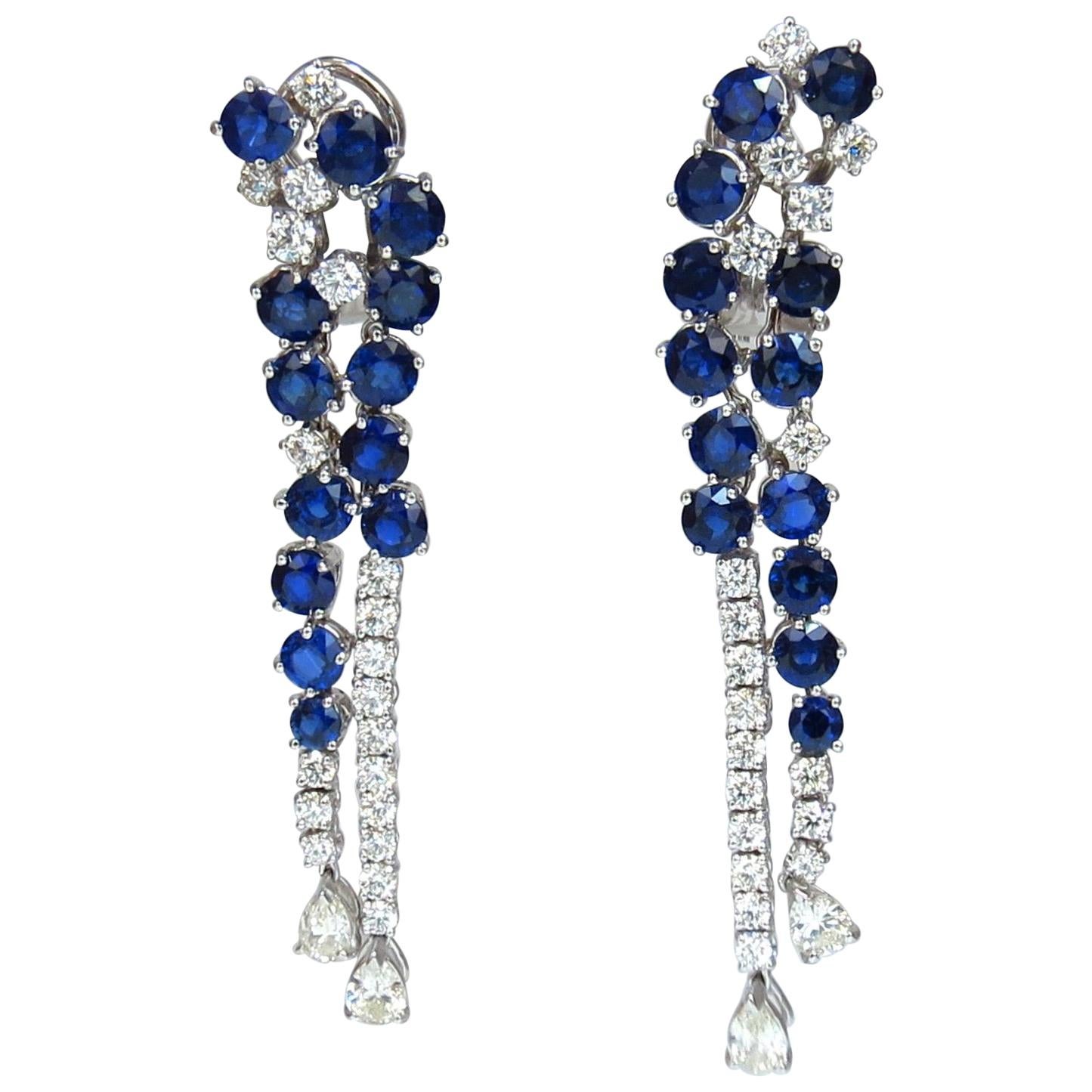 15.65CT Natural Sapphire Diamonds Earrings 18K Chandelier Cluster Dangle