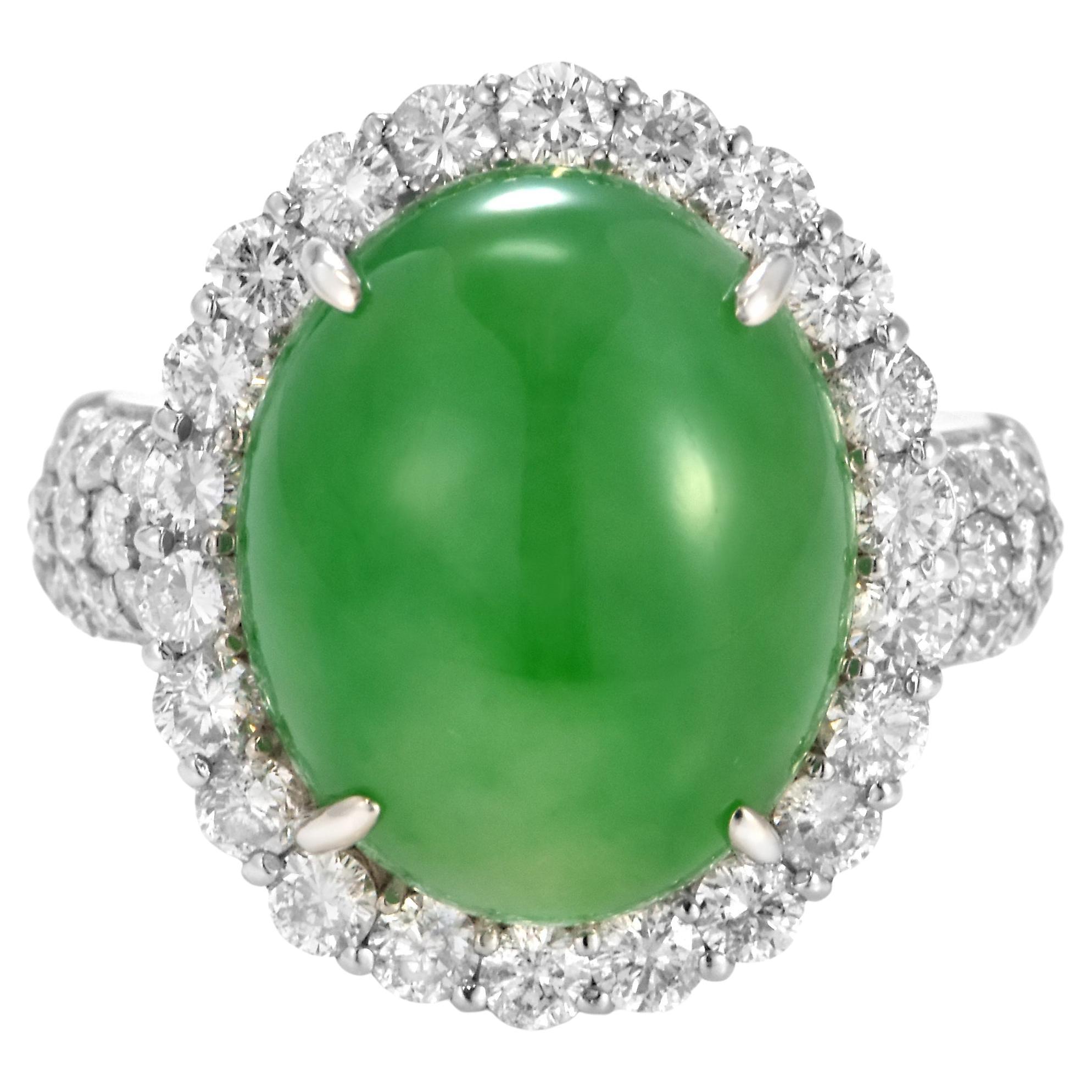 15.66 Carat Natural Type A Jade and Diamond Ring Made in Platinum