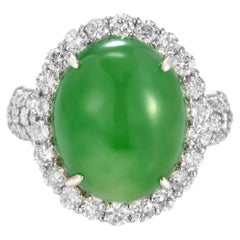 15.66 Carat Natural Type A Jade and Diamond Ring Made in Platinum