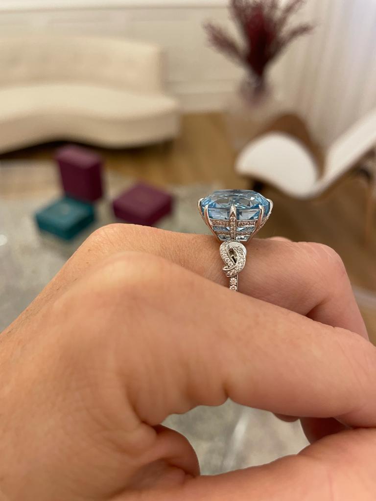 For Sale:  15.66ct Blue Topaz and Diamond Forget Me Knot Ring 10