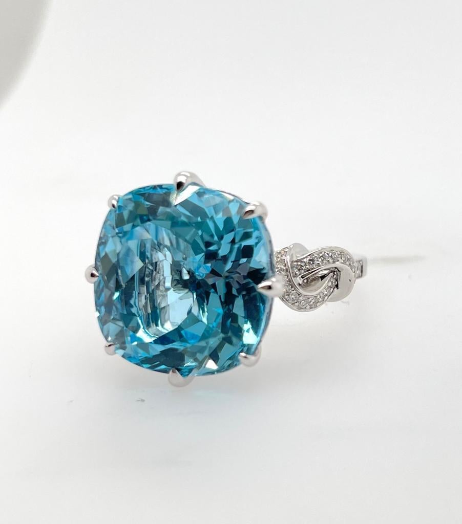 For Sale:  15.66ct Blue Topaz and Diamond Forget Me Knot Ring 8