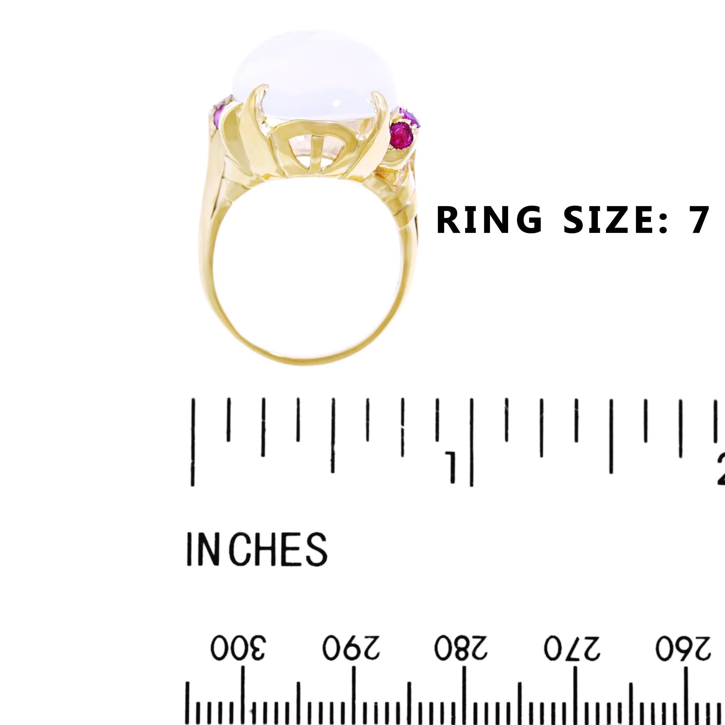 15.67 Carat Moonstone and Ruby Set Gold Ring 1