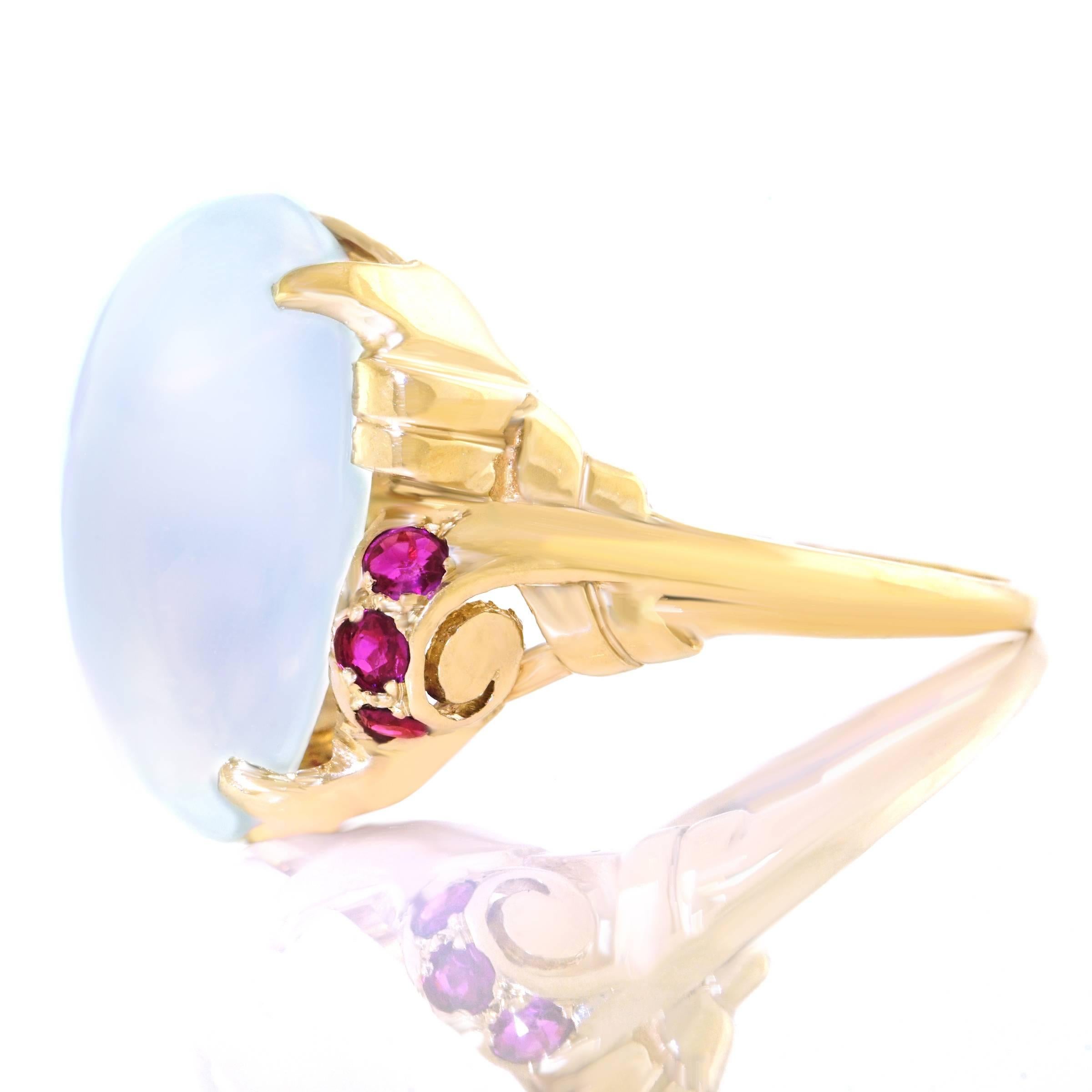 15.67 Carat Moonstone and Ruby Set Gold Ring 2