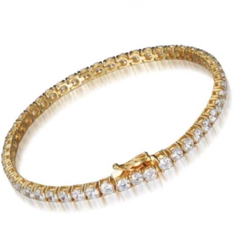 This beautiful bracelet is a timeless classic.

Wear on it's own or with other bracelets.

Featuring 15.68ct of round brilliant cut cubic zirconia, set in 925 sterling silver and finished with either a 14kt yellow gold or a high gloss white rhodium