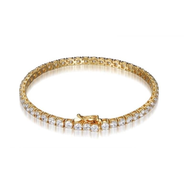 Art déco Bracelet tennis en plaqué or jaune 14 carats avec zirconia taille brillant taille cubique de 15,68 carats en vente