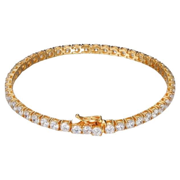 Bracelet tennis en plaqué or jaune 14 carats avec zirconia taille brillant taille cubique de 15,68 carats en vente