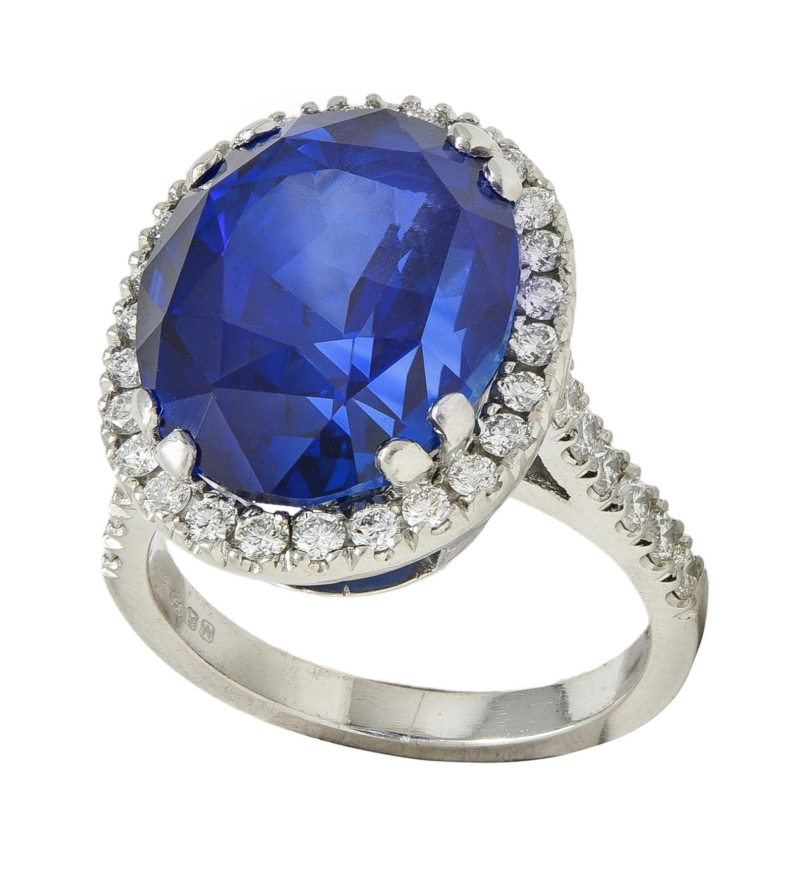 15.69 CTW No Heat Ceylon Blue Sapphire Diamond Platinum Vintage Halo Ring AGL en vente 5