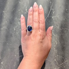 15.69 CTW No Heat Ceylon Blue Sapphire Diamond Platinum Vintage Halo Ring AGL