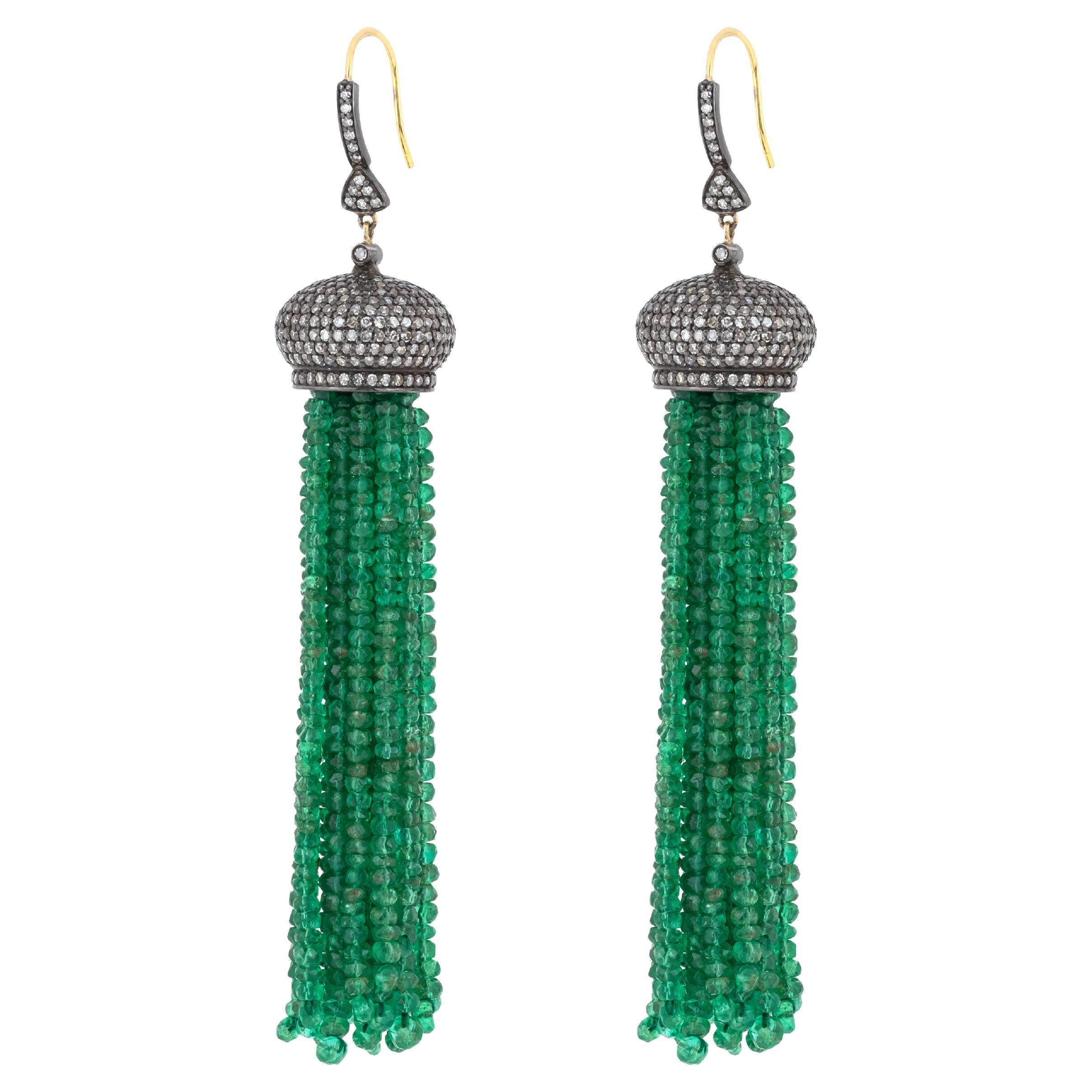 156.95 Carat Diamond and Emerald Dangle Earrings