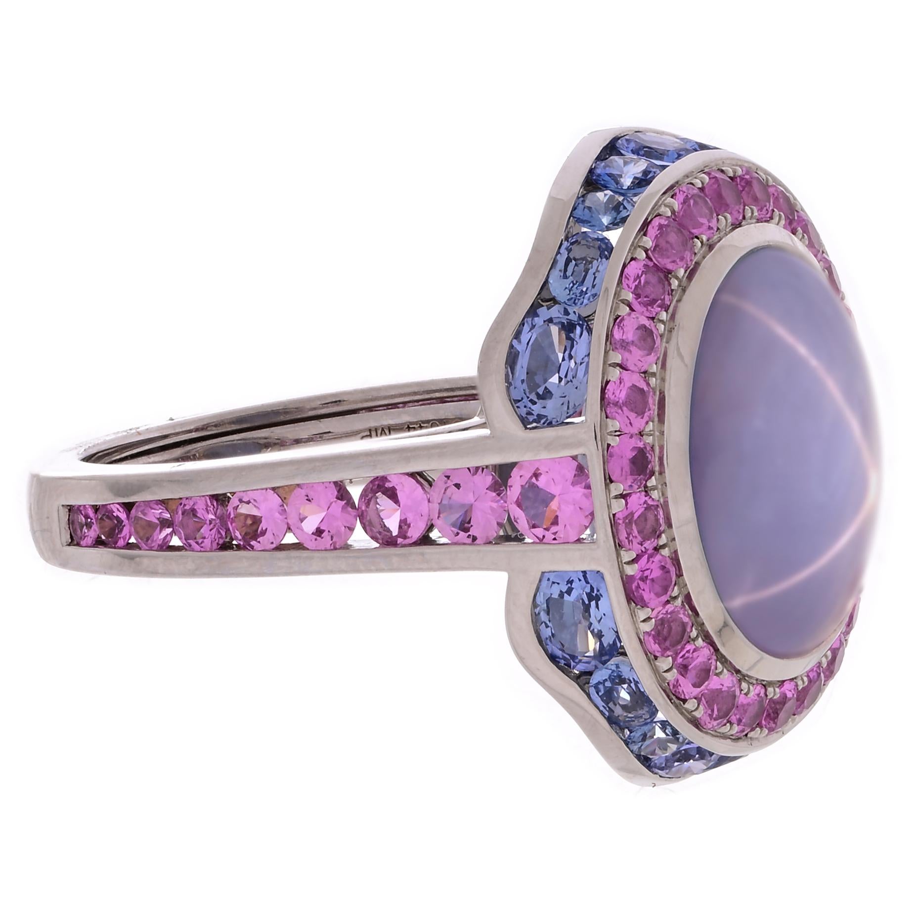 Modern 15.69ct Purple Star Sapphire 3.89cttw Blue & Pink Sapphire in Platinum R. Procop For Sale