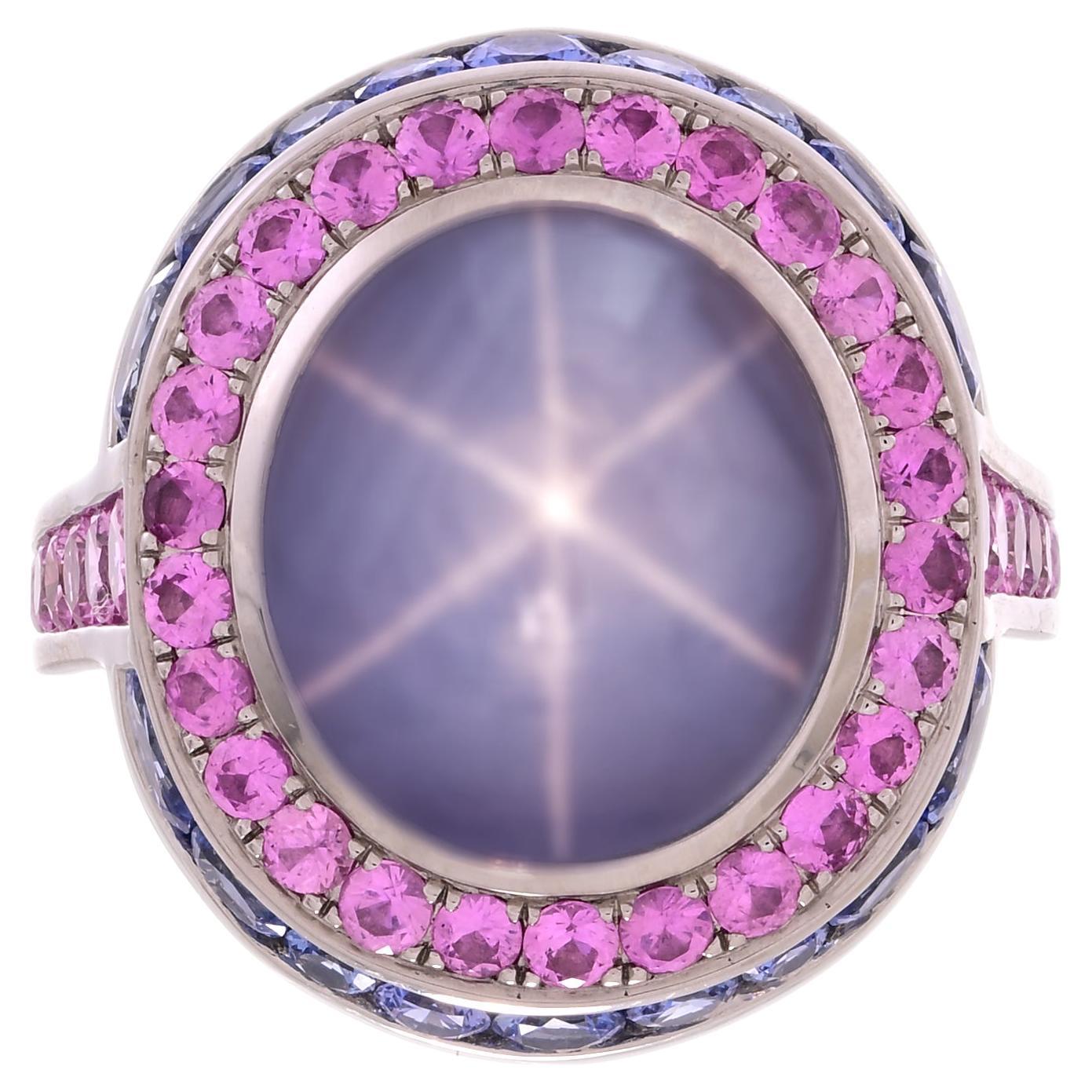 15.69ct Purple Star Sapphire 3.89cttw Blue & Pink Sapphire in Platinum R. Procop