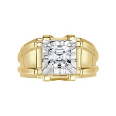 1.56ct Asscher Cut Diamond Men
s Ring in 18k Yellow Gold