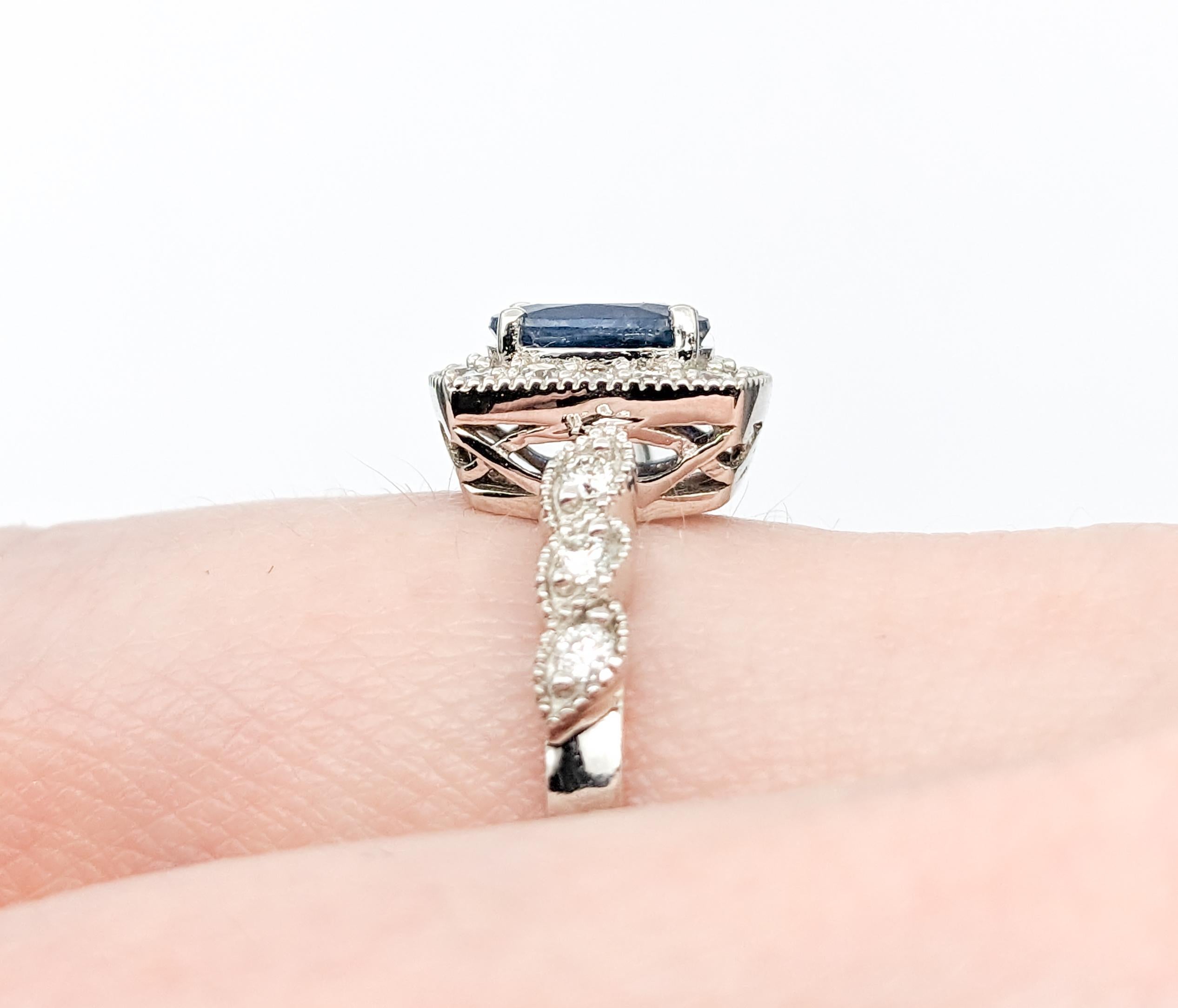 Modern 1.56ct Blue Sapphire & Diamond Ring In White Gold For Sale