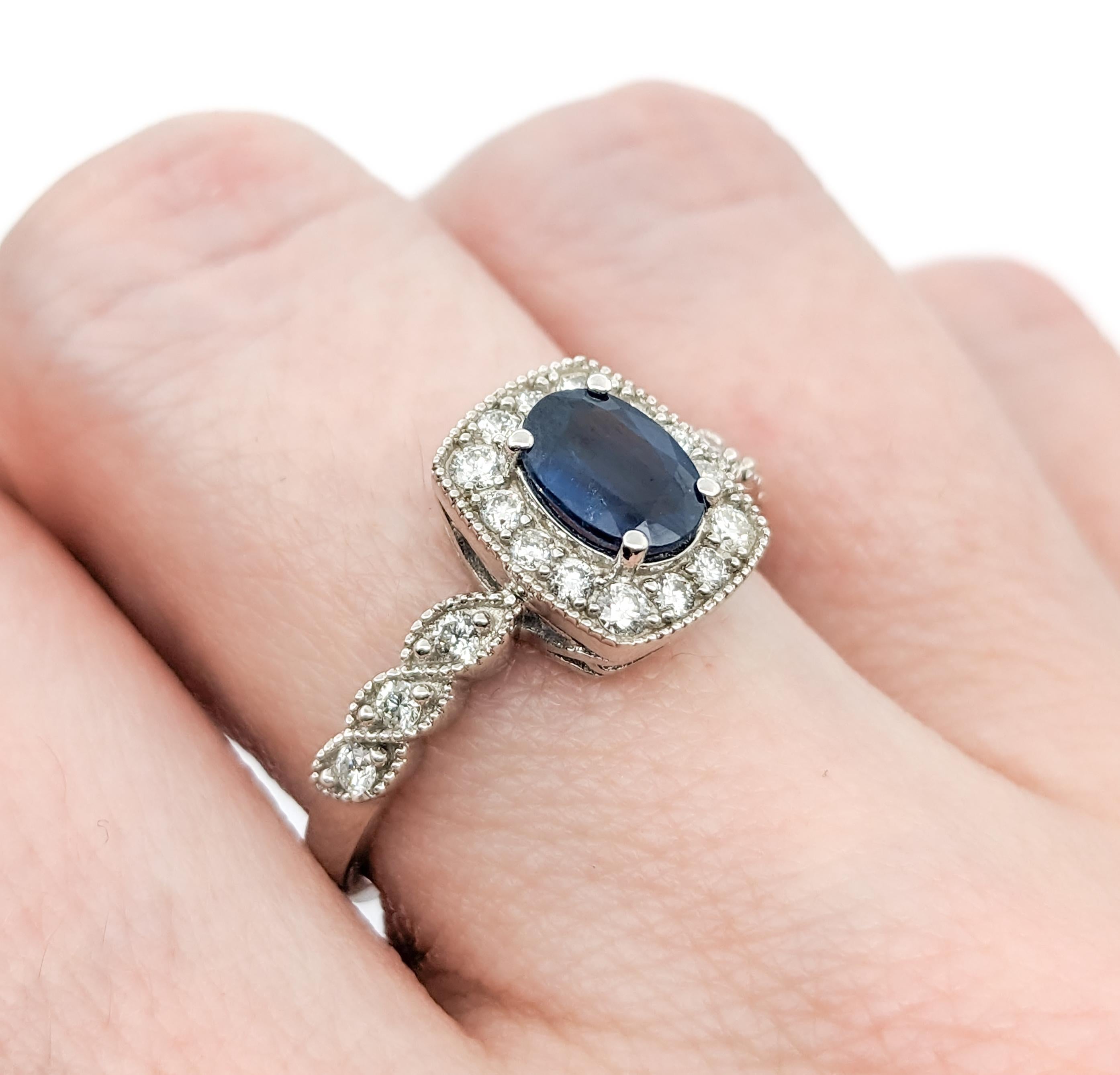 Oval Cut 1.56ct Blue Sapphire & Diamond Ring In White Gold For Sale