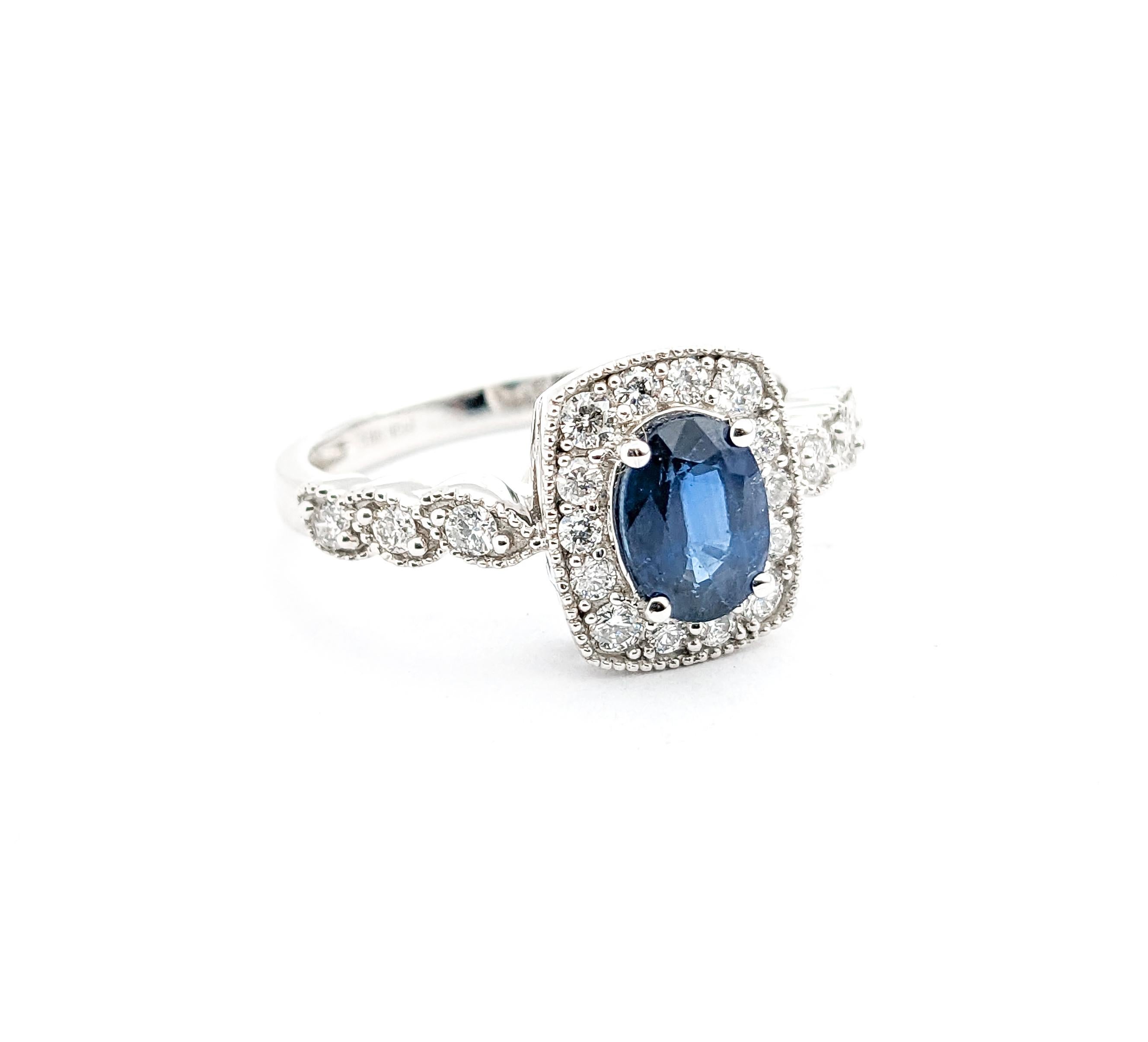 Women's 1.56ct Blue Sapphire & Diamond Ring In White Gold For Sale