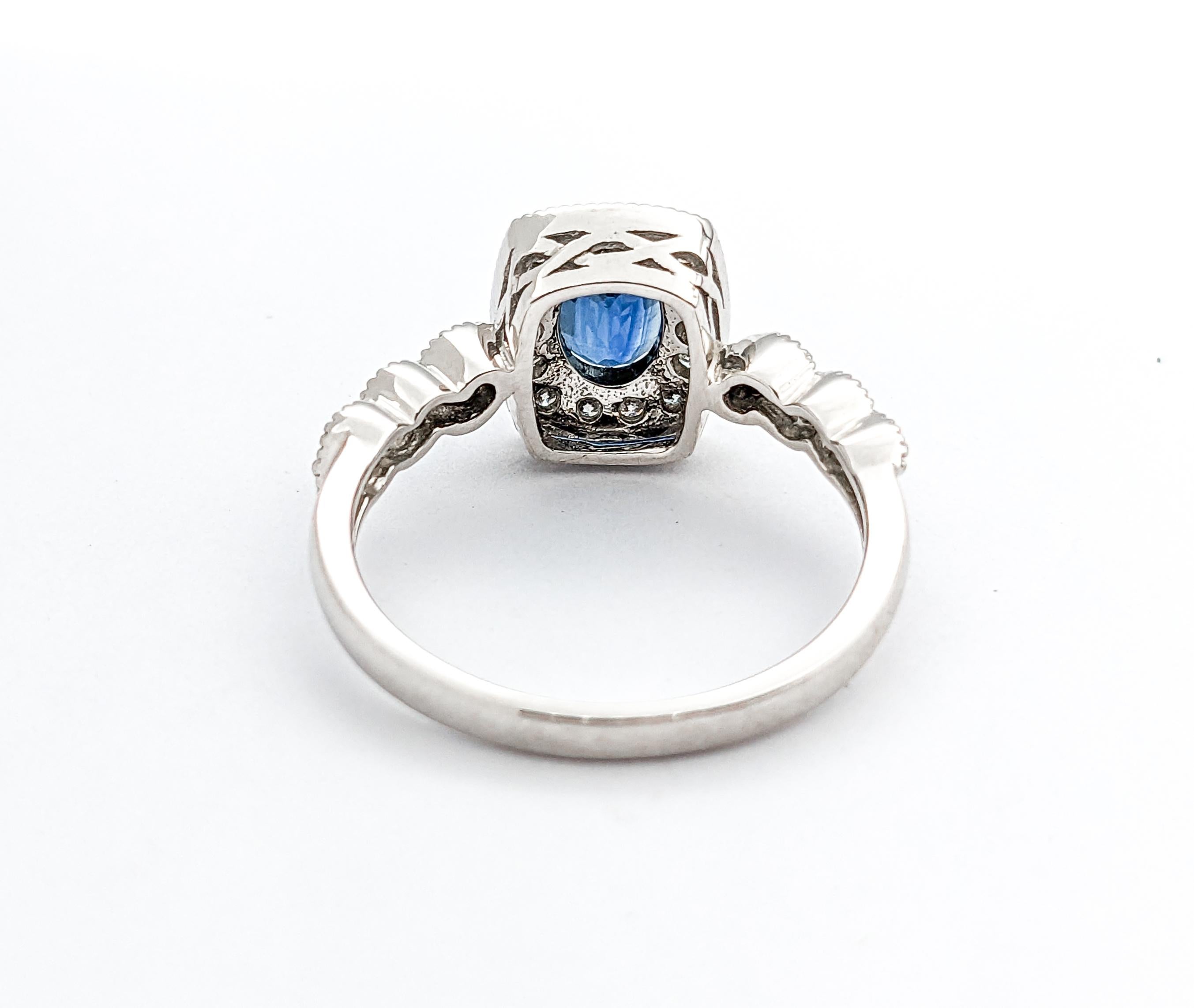 1.56ct Blue Sapphire & Diamond Ring In White Gold For Sale 1