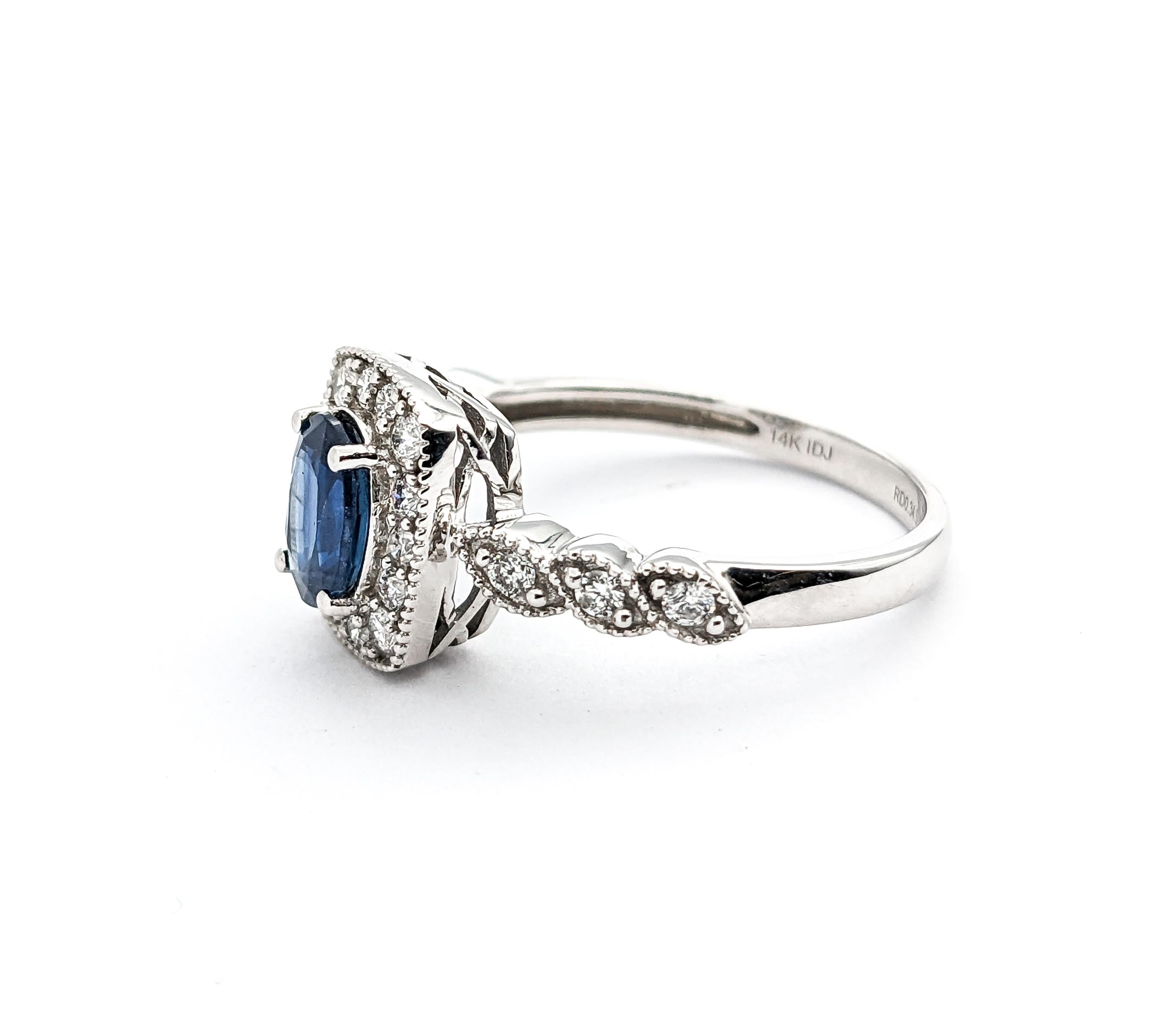 1.56ct Blue Sapphire & Diamond Ring In White Gold For Sale 2