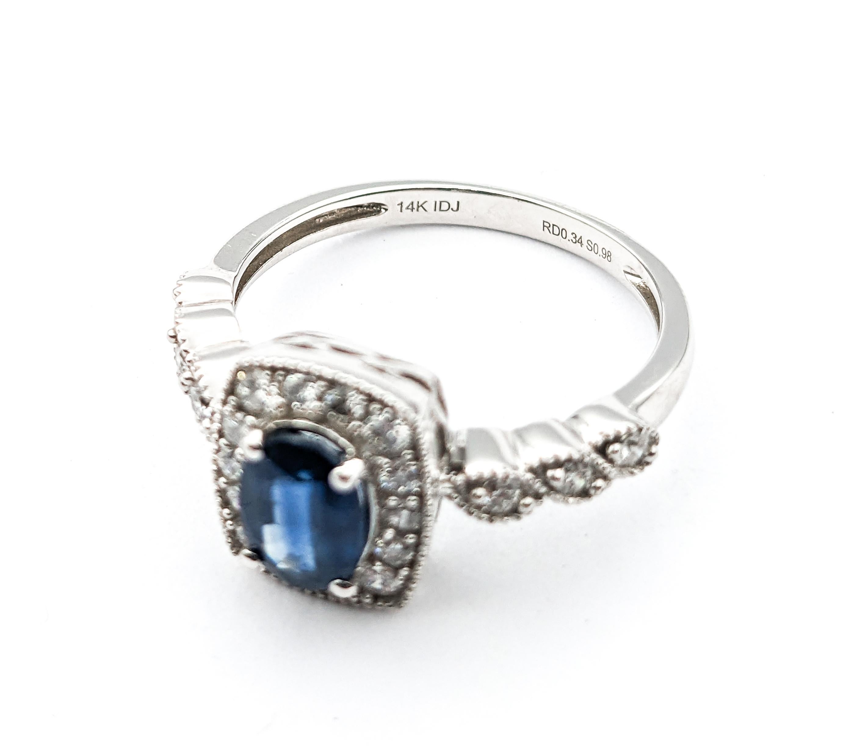 1.56ct Blue Sapphire & Diamond Ring In White Gold For Sale 3
