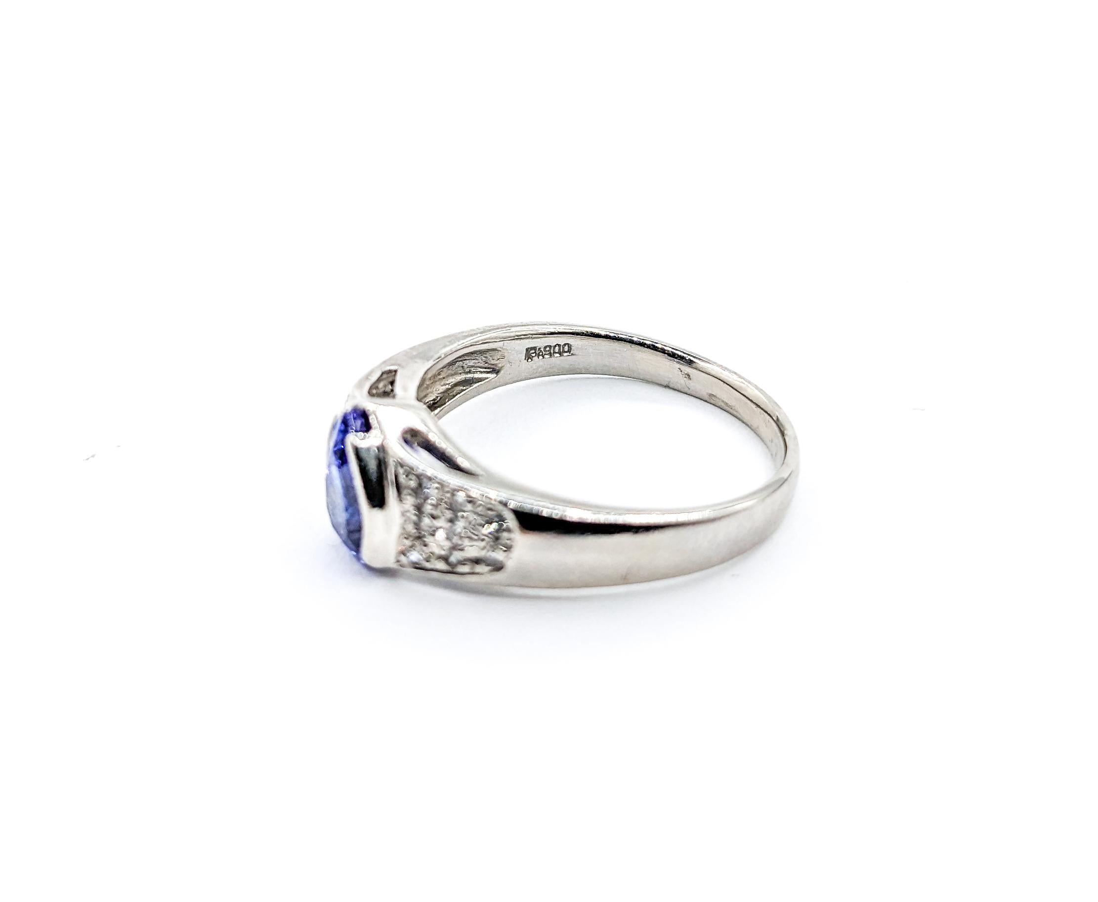 1.56ct Blue Tanzanite & Diamond Ring In Platinum For Sale 4